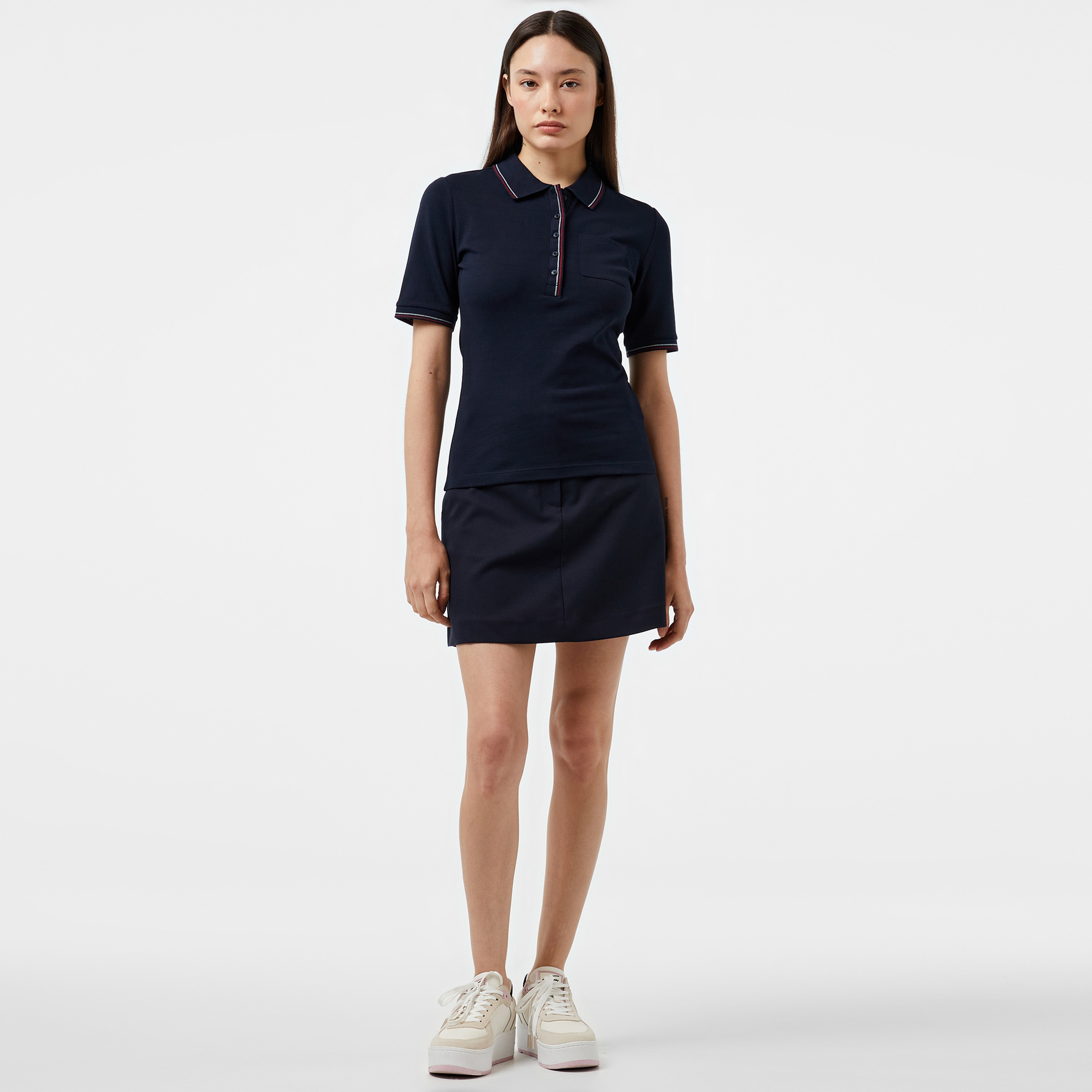 Tommy Hilfiger Slim Tipping Kadın Mavi Polo