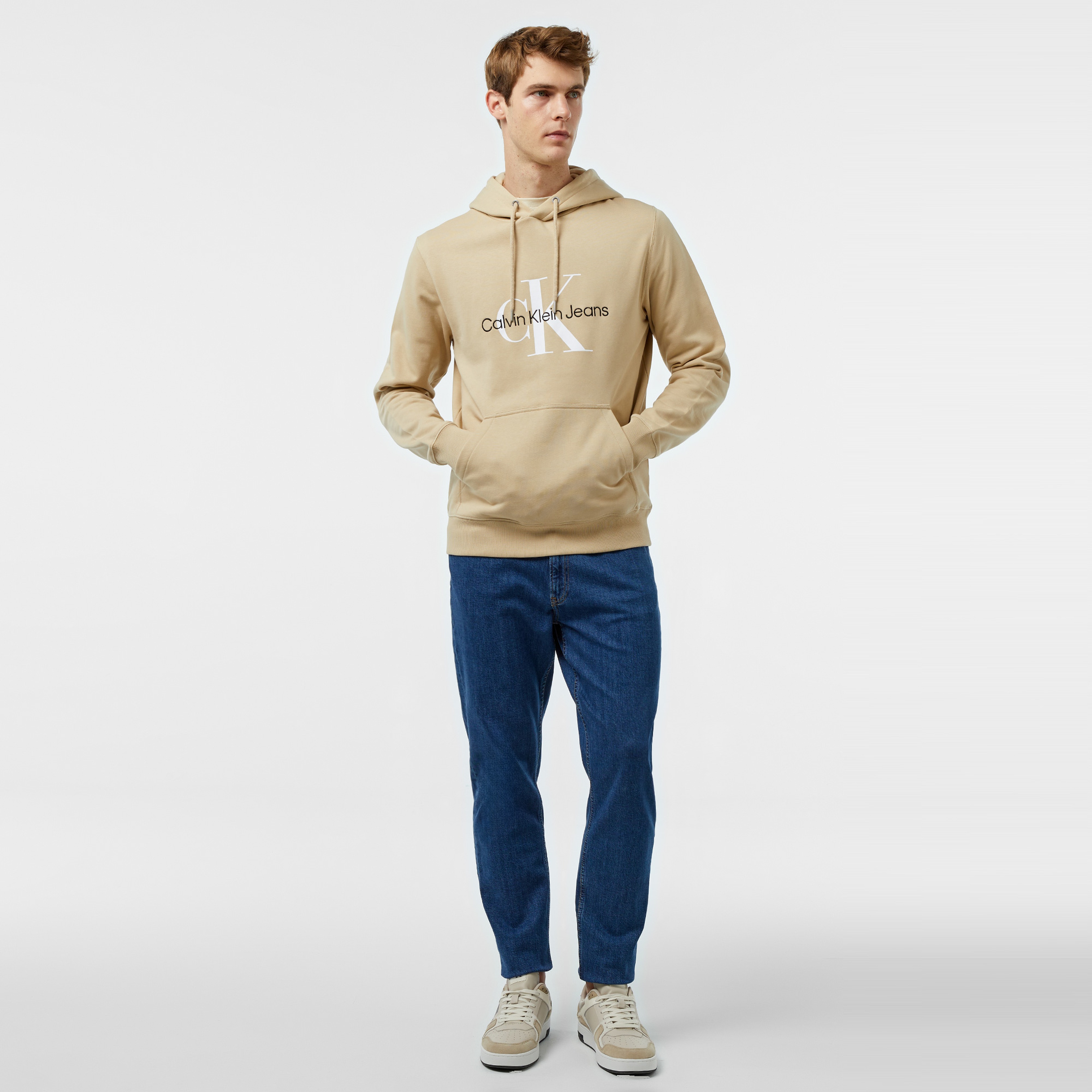 Calvin Klein Jeans Seasonal Monologo Regular Erkek Haki Hoodie