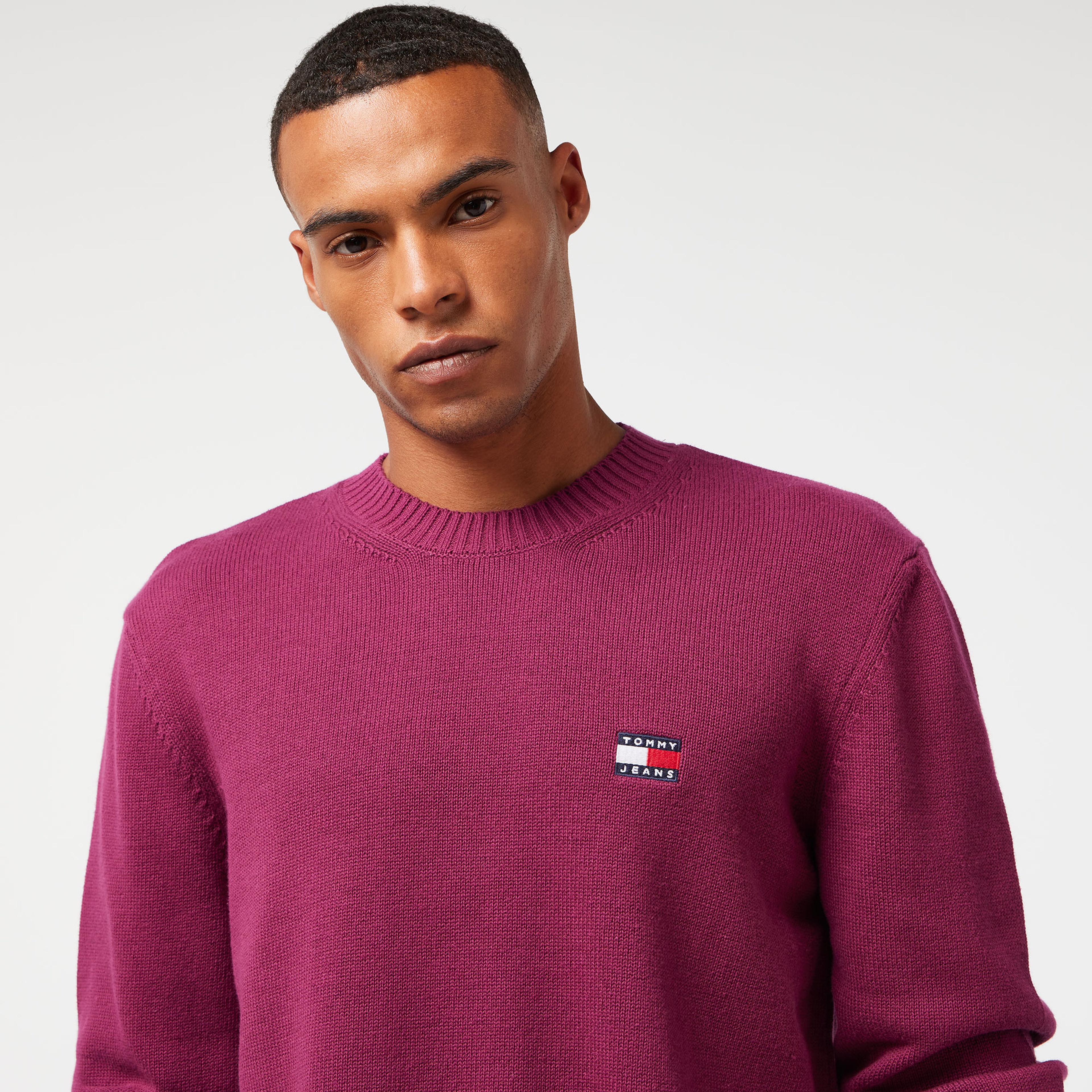 Tommy Hilfiger Jeans Badge Erkek Mor Kazak