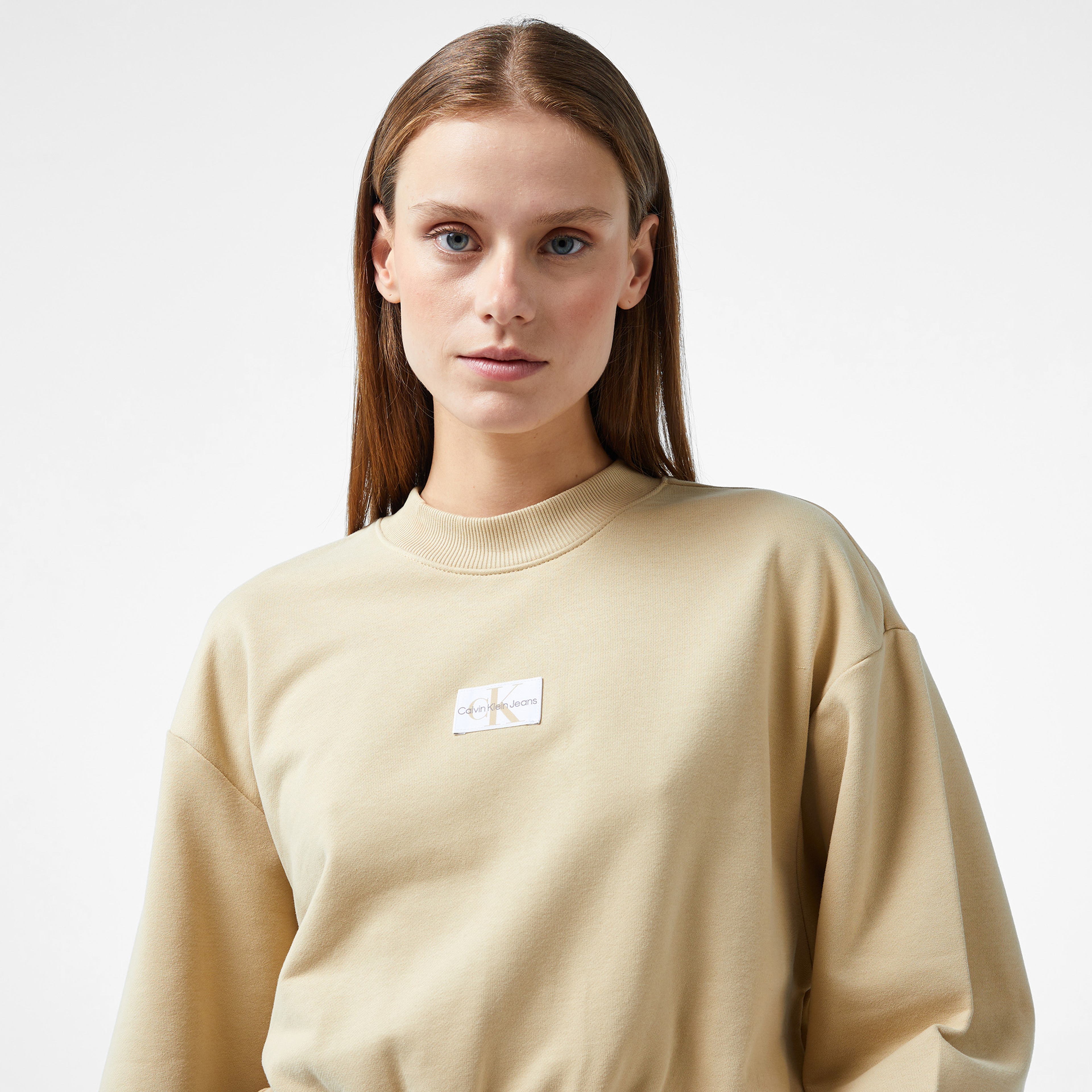 Calvin Klein Jeans Woven Label Crew Neck Kadın Haki Sweatshirt