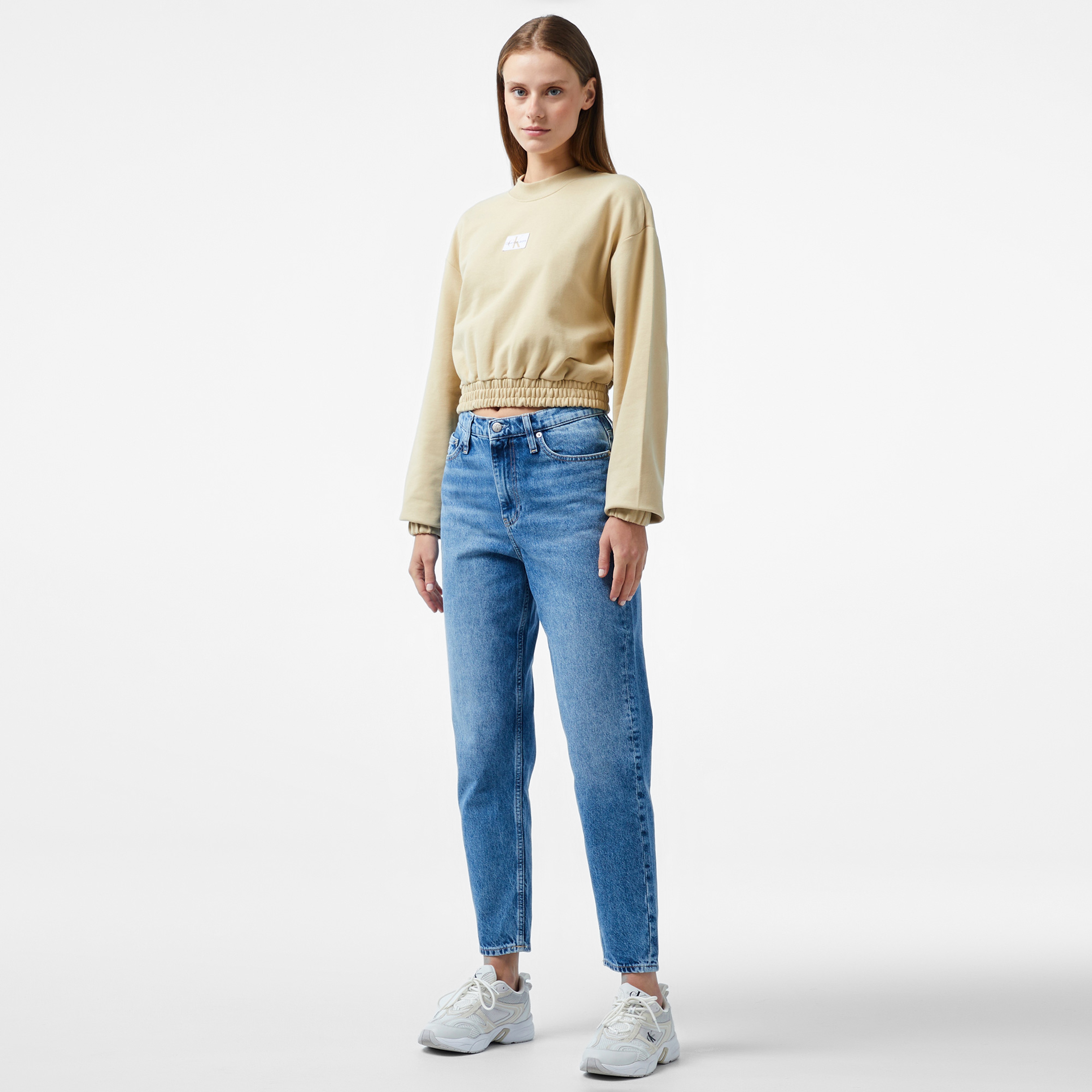 Calvin Klein Jeans Woven Label Crew Neck Kadın Haki Sweatshirt