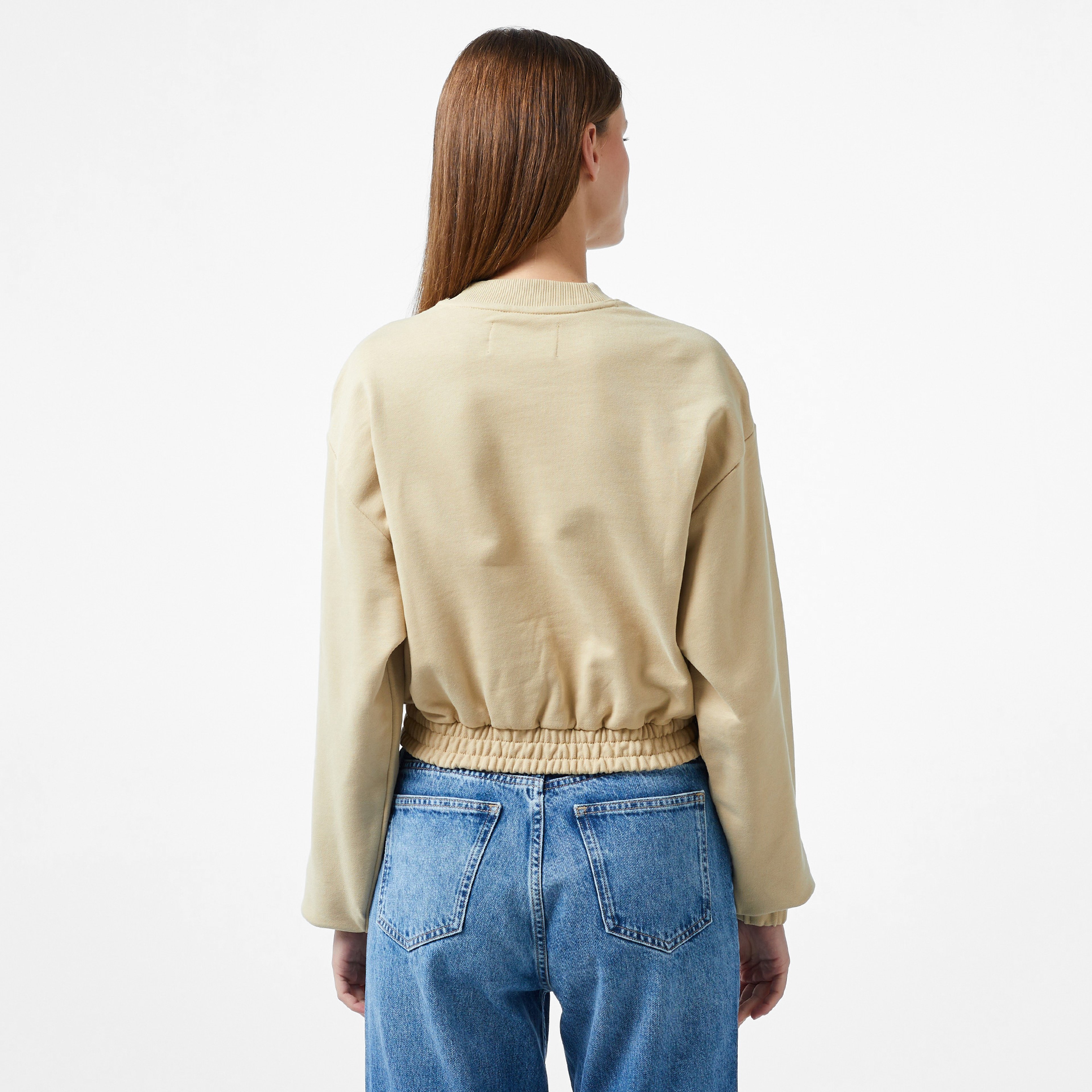 Calvin Klein Jeans Woven Label Crew Neck Kadın Haki Sweatshirt