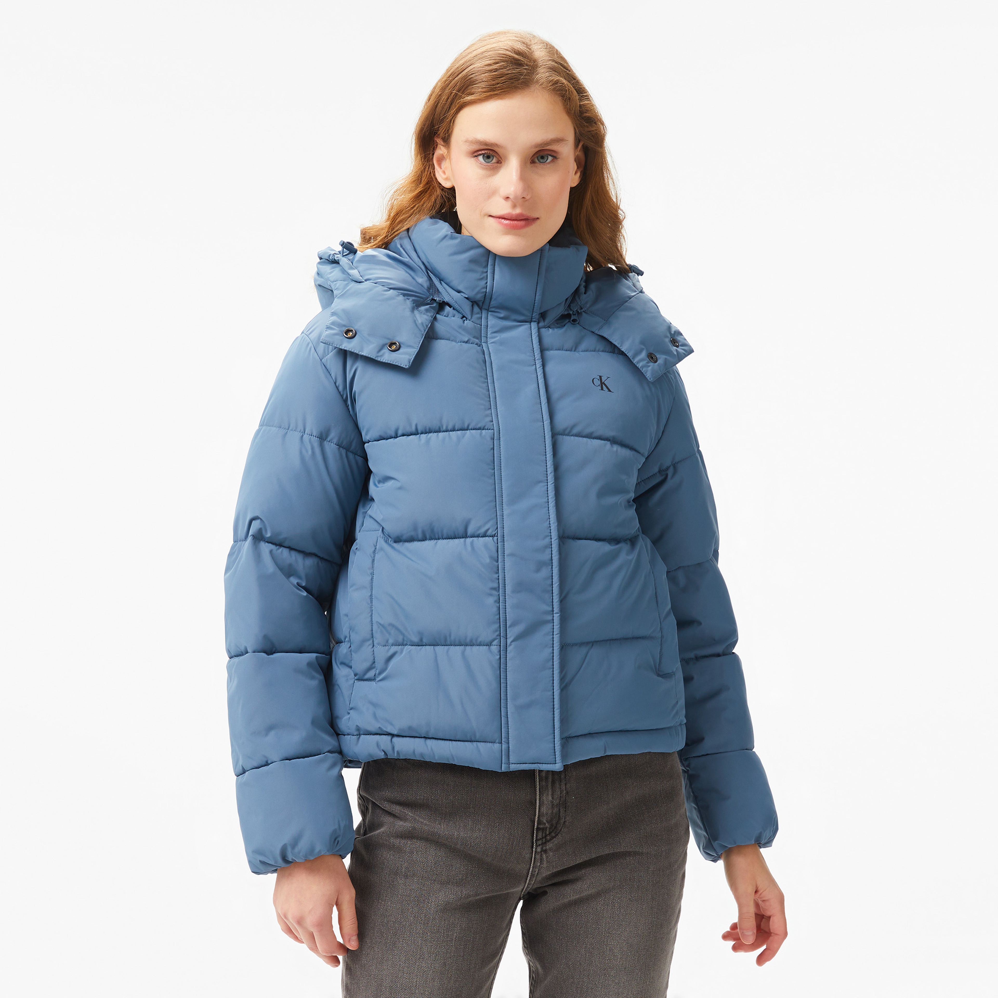 Calvin Klein Jeans Matte Monologo Nd Short Puffer Kadın Lacivert Ceket