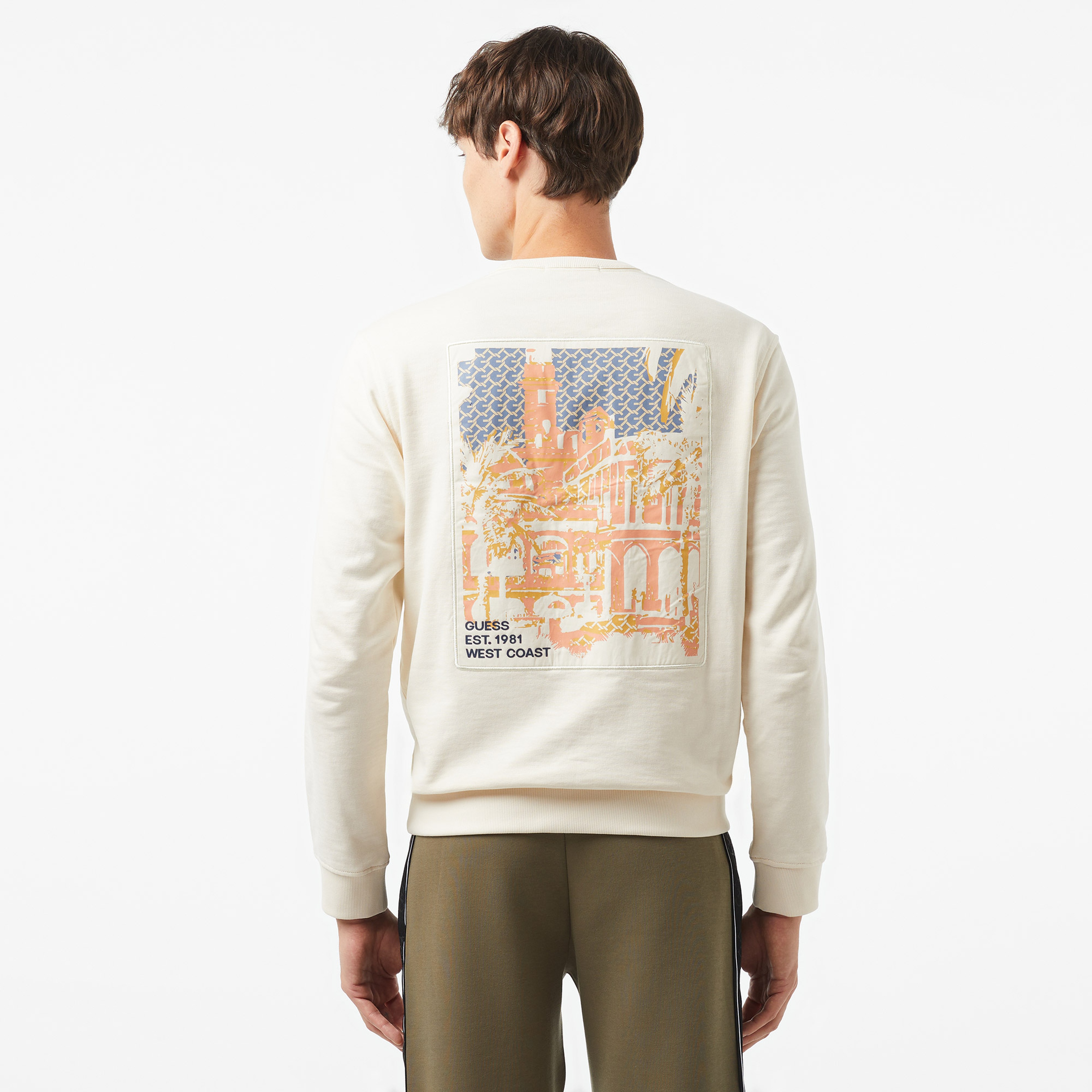 Guess Box Back Slub Terry 365 Erkek Beyaz Sweatshirt