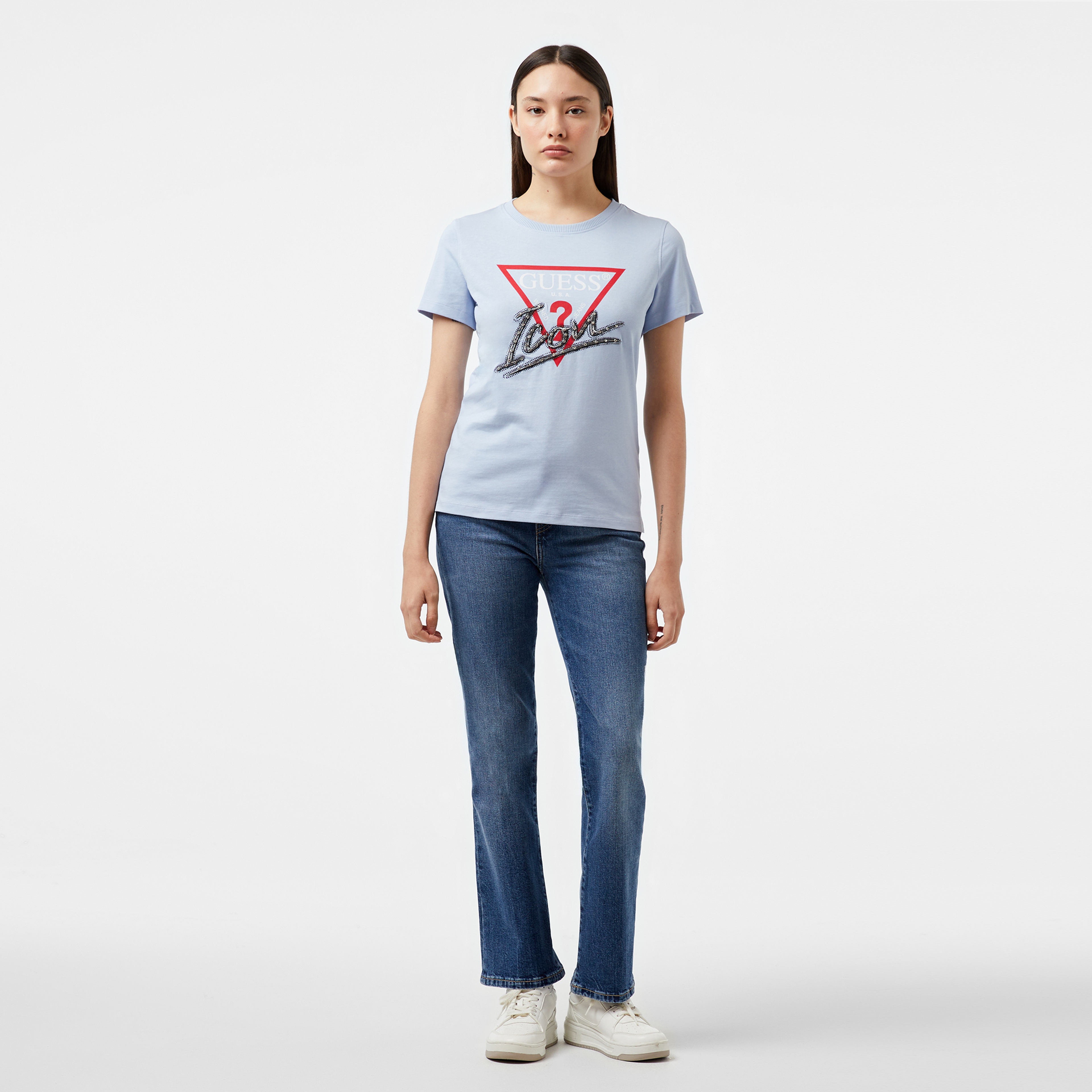 Guess Icon Mid Organic Stream Jersey 180 Kadın Mavi T-Shirt