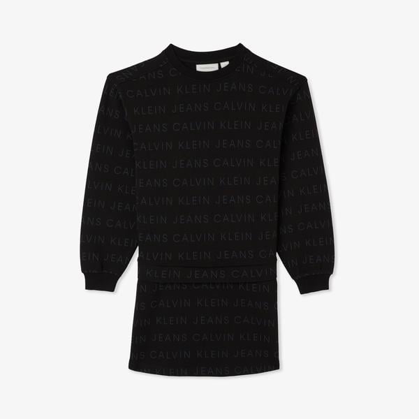 Calvin Klein Jeans Logo Aop Fleece Çocuk Siyah Elbise