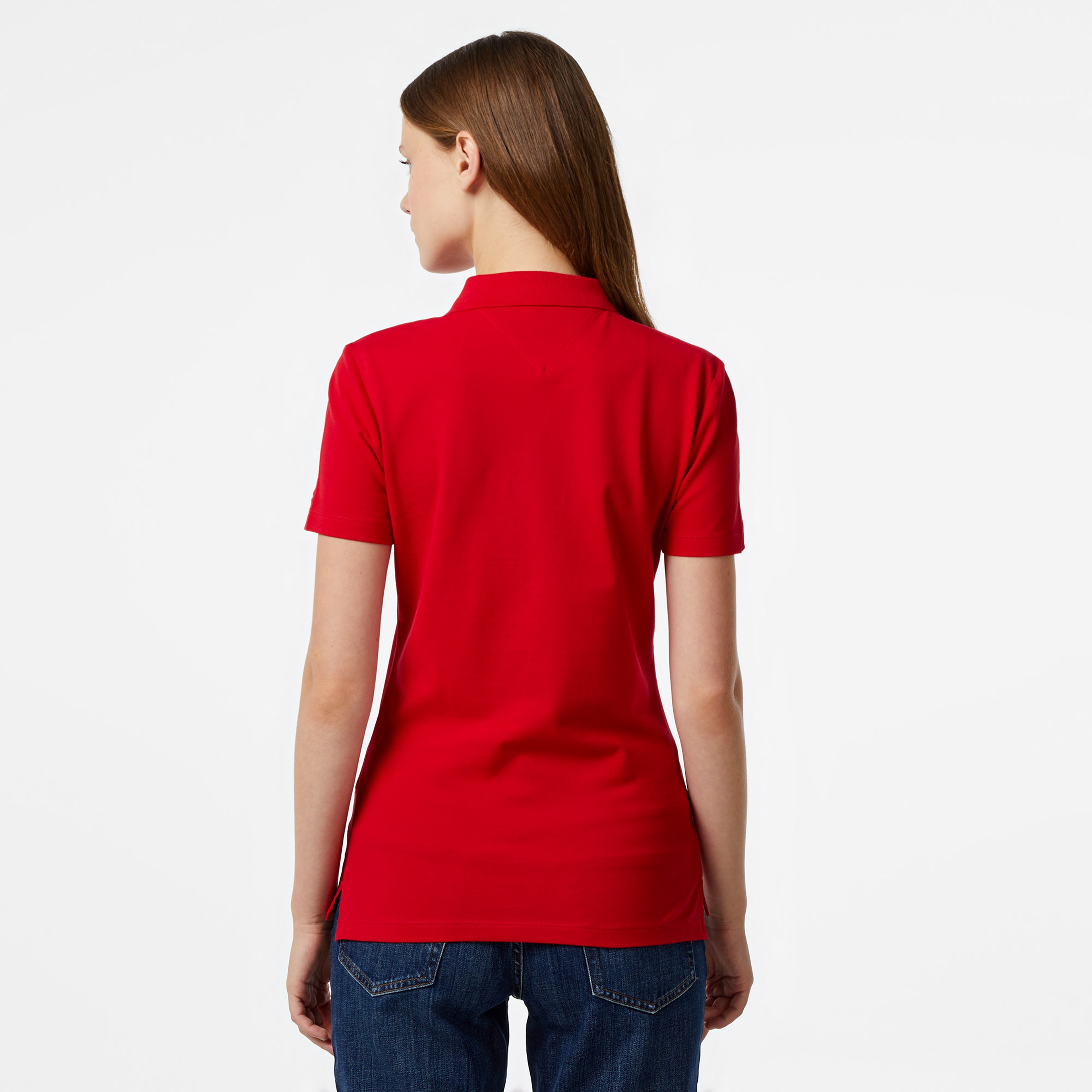 Tommy Hilfiger Slim Script Opn-Nk Kadın Kırmızı Polo