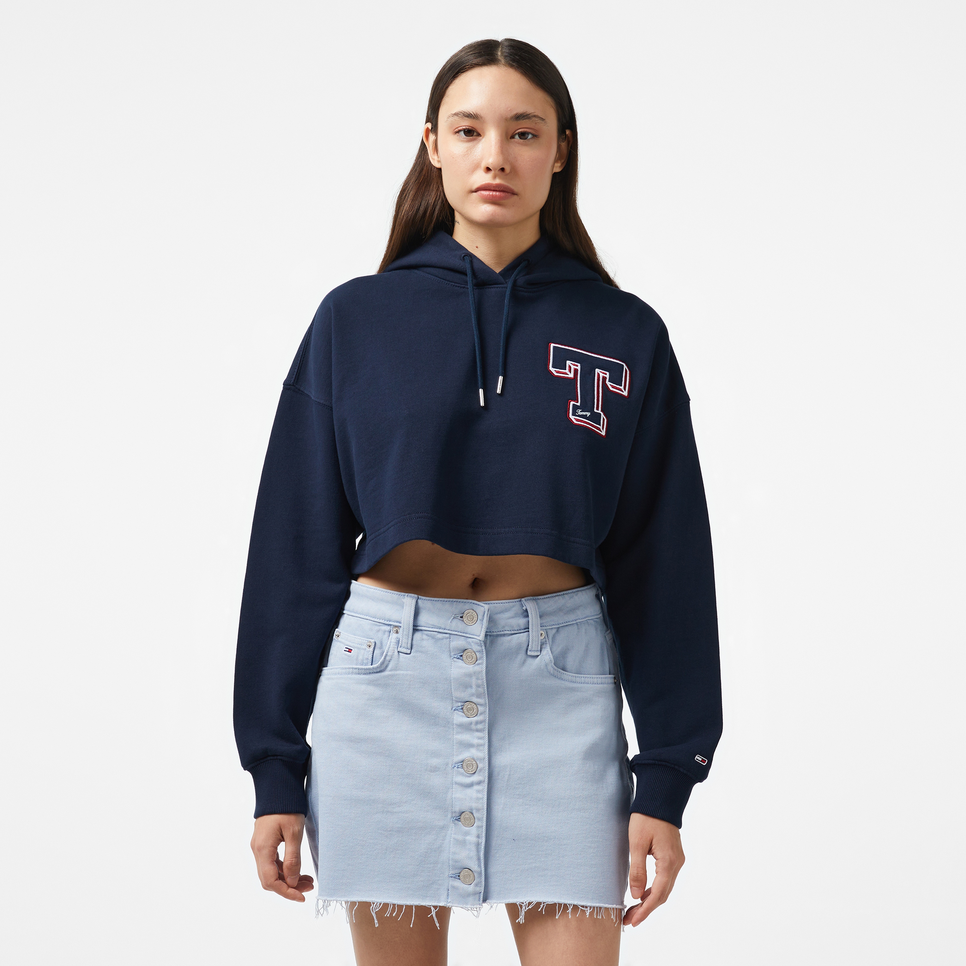Tommy Hilfiger Jeans Letterman Kadın Lacivert Hoodie