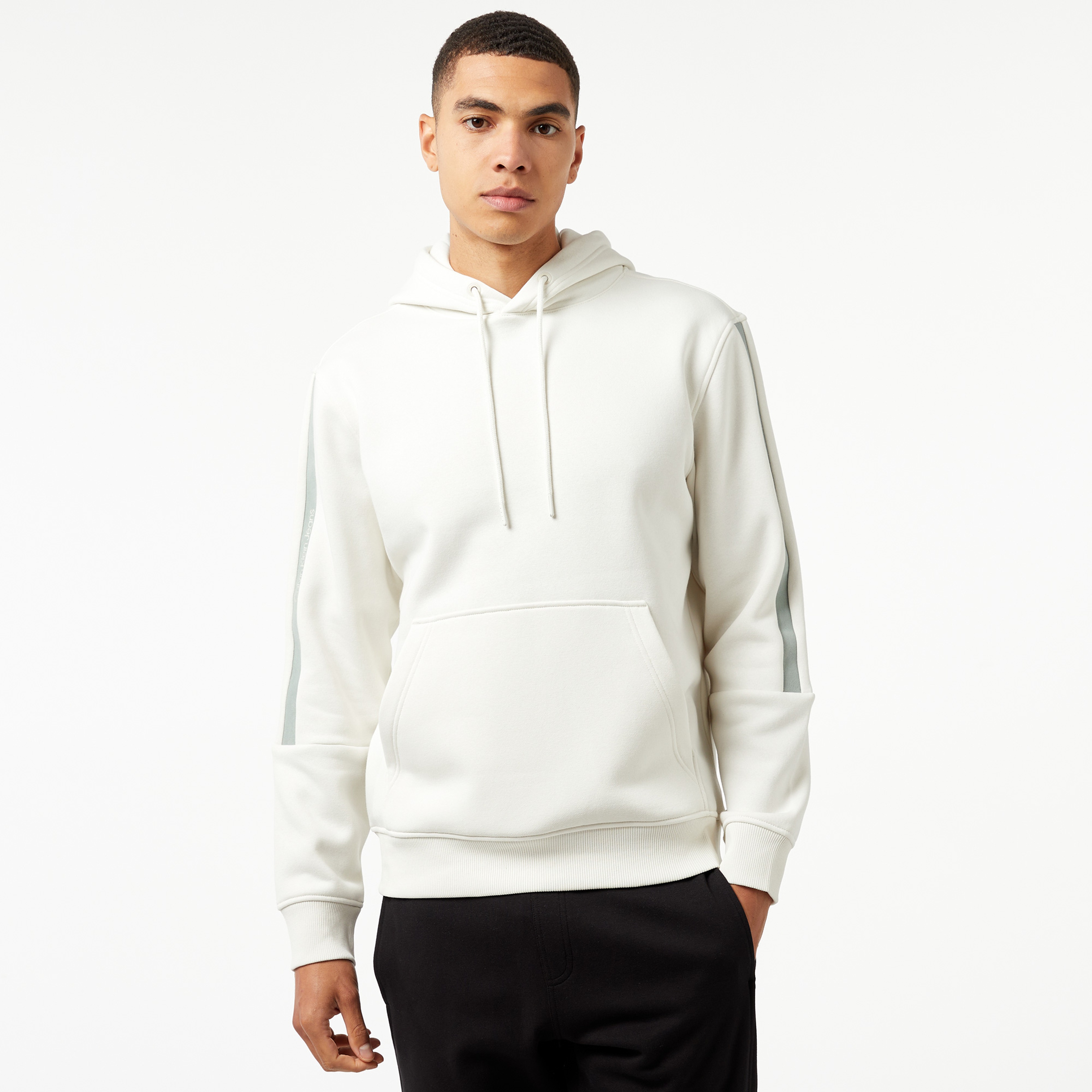 Calvin Klein Jeans Logo Tape Erkek Beyaz Hoodie