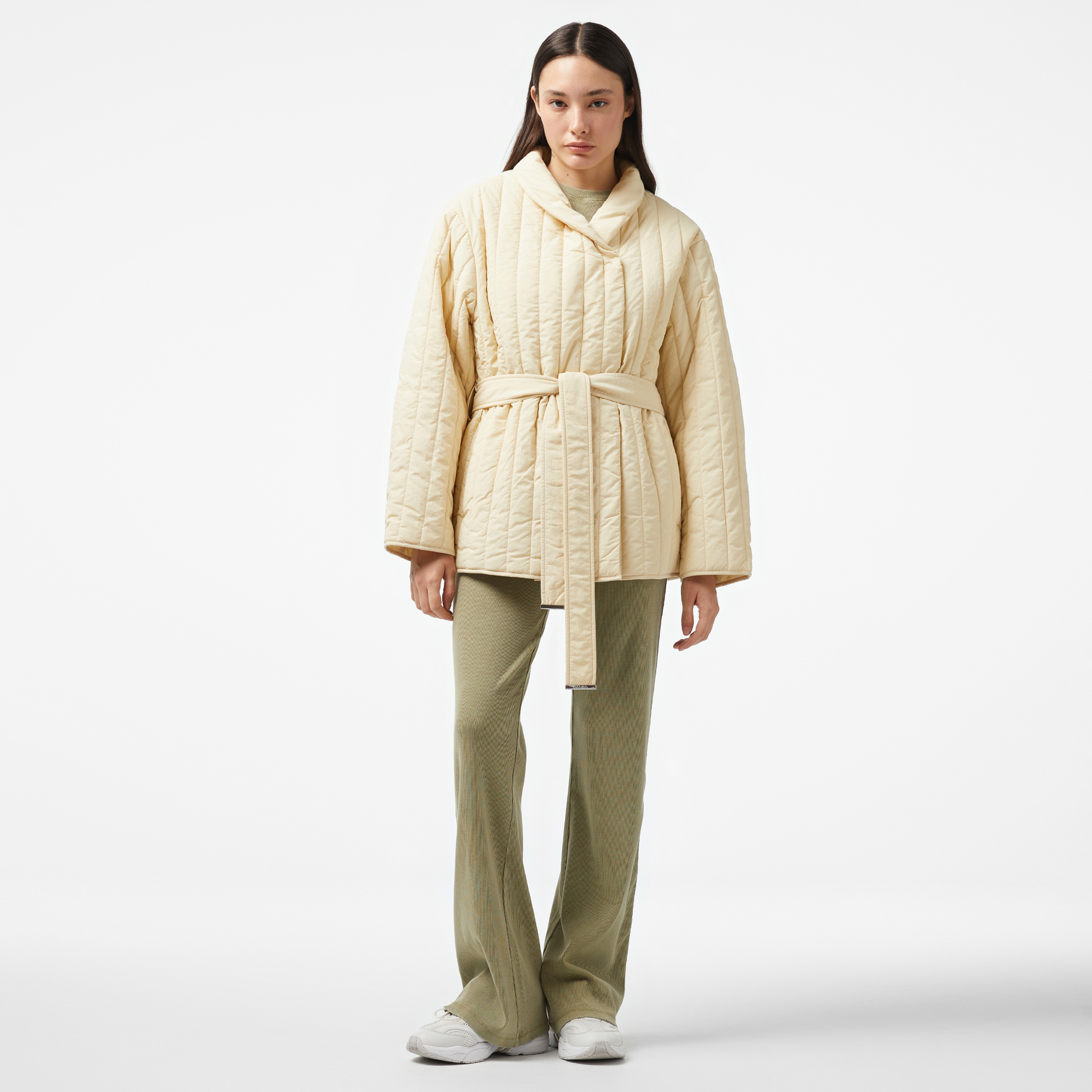 Calvin Klein Padded Vertıcal Quilt Kadın Gri Ceket