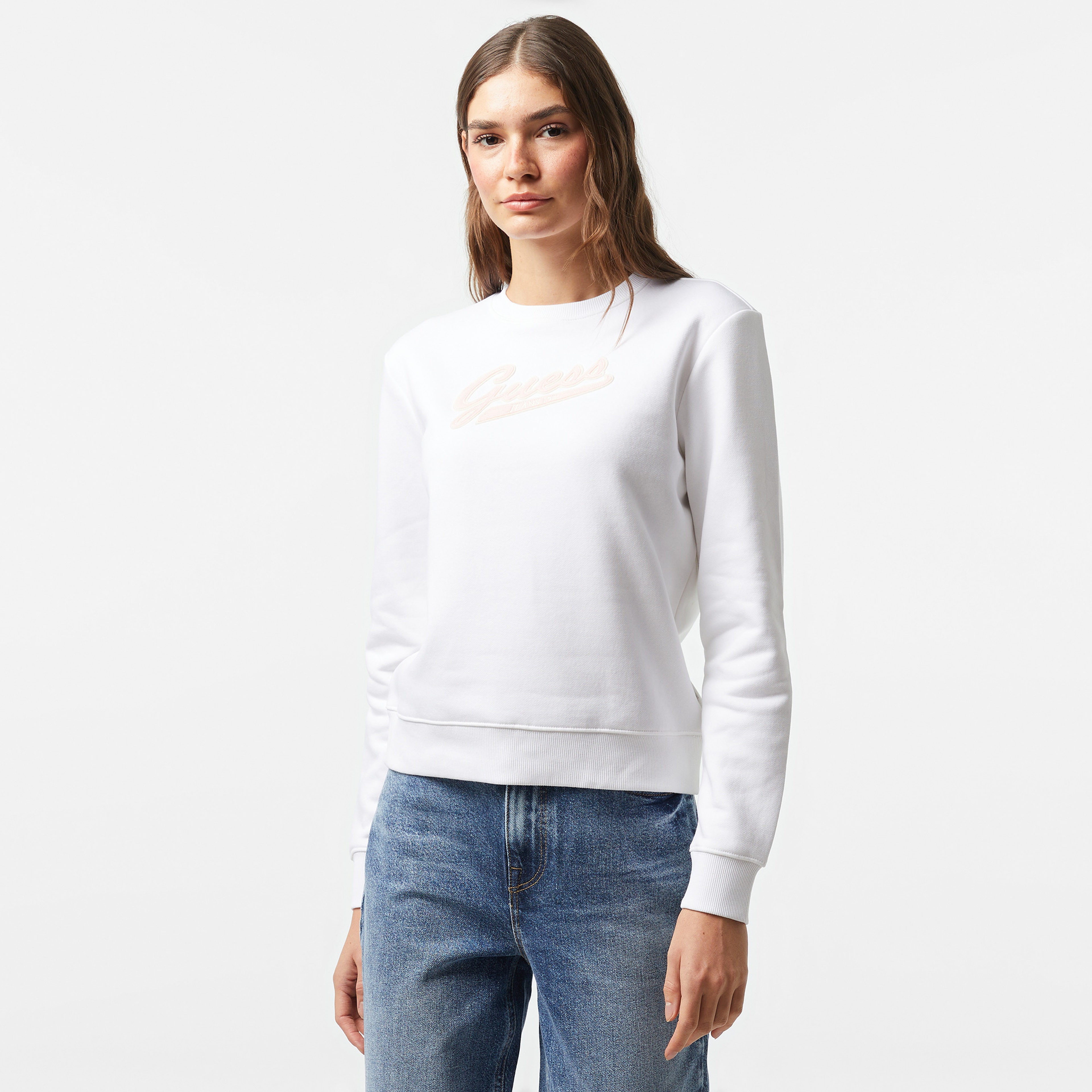 Guess Soft Fleece 350 Kadın Beyaz Sweatshirt