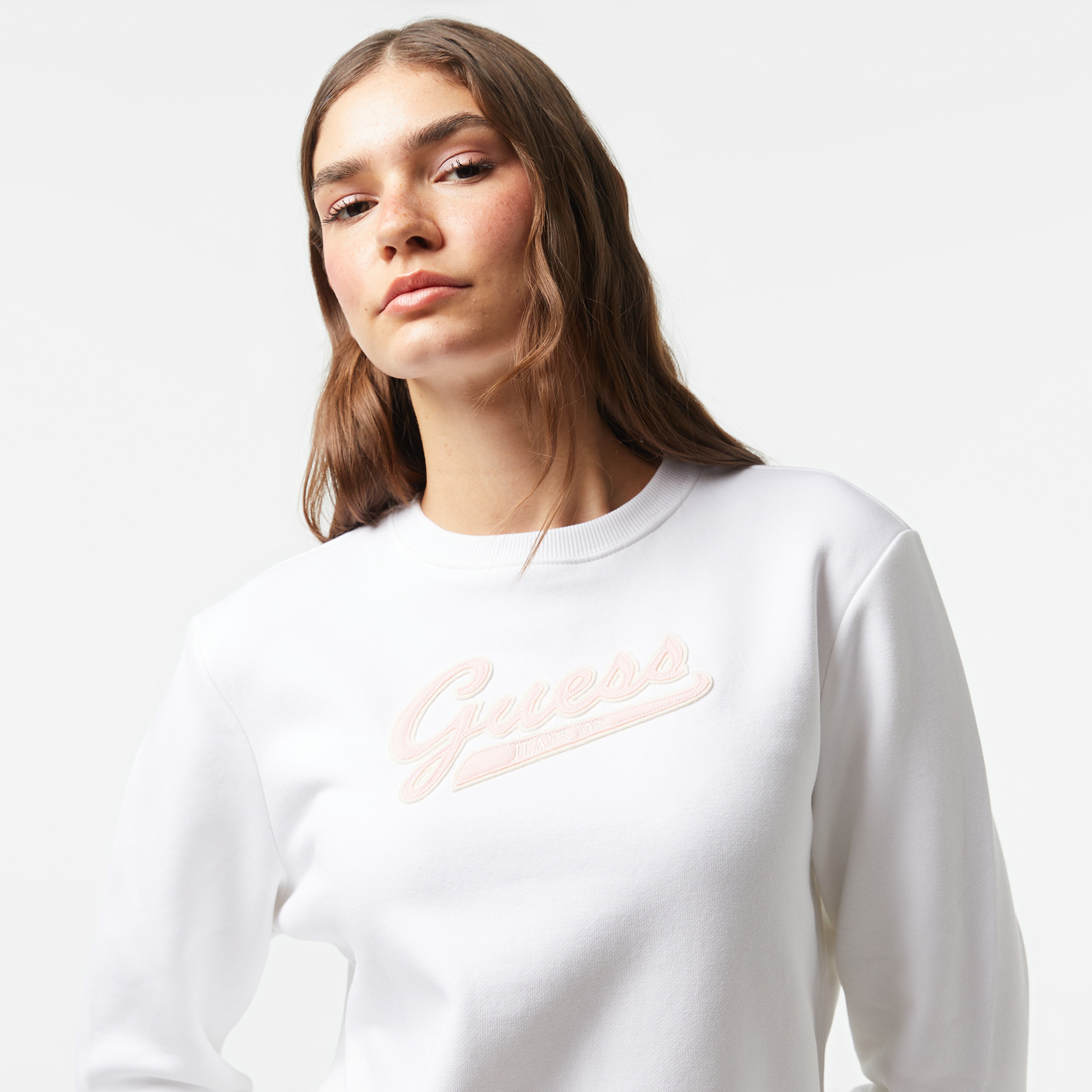 Guess Soft Fleece 350 Kadın Beyaz Sweatshirt