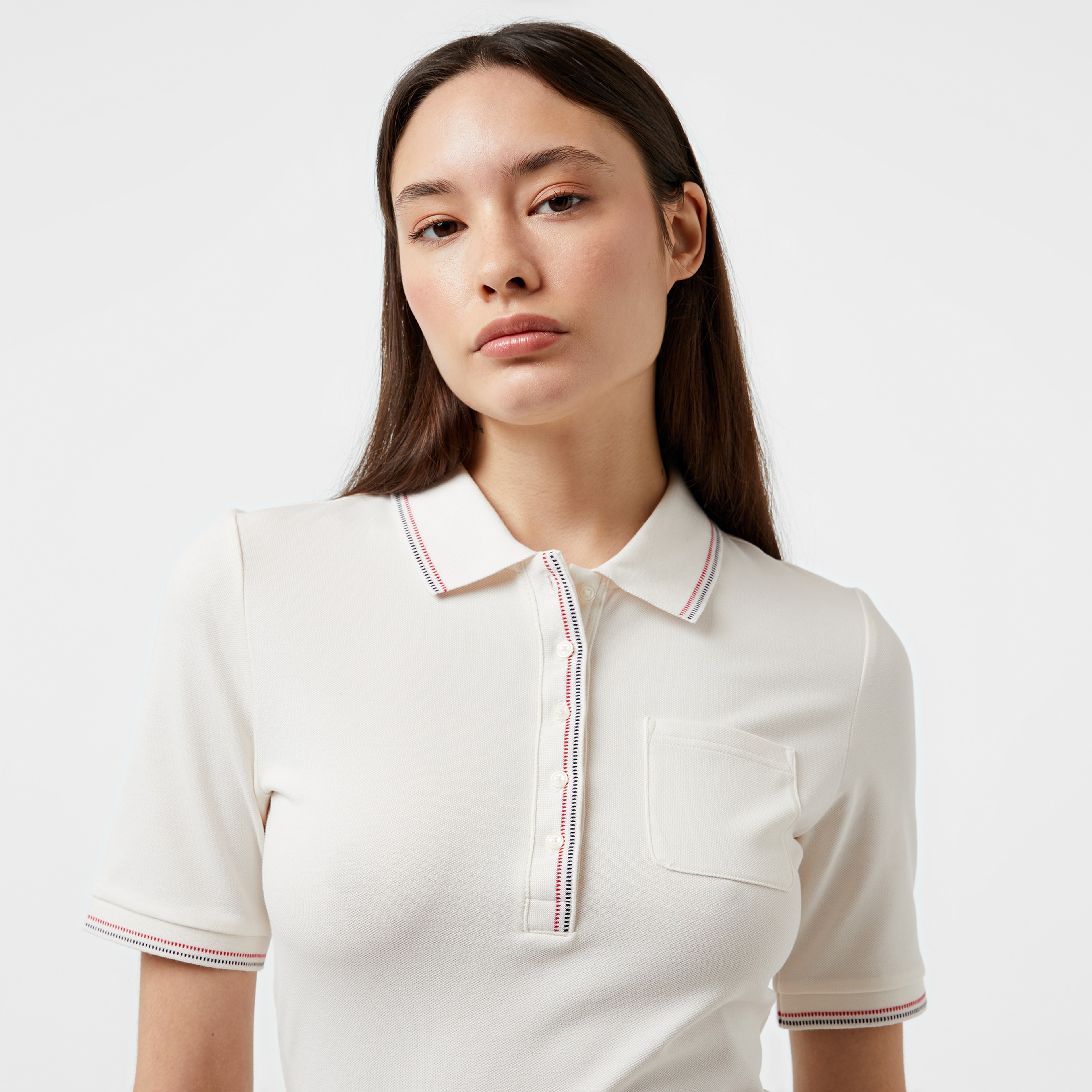 Tommy Hilfiger Slim Tipping Kadın Beyaz Polo
