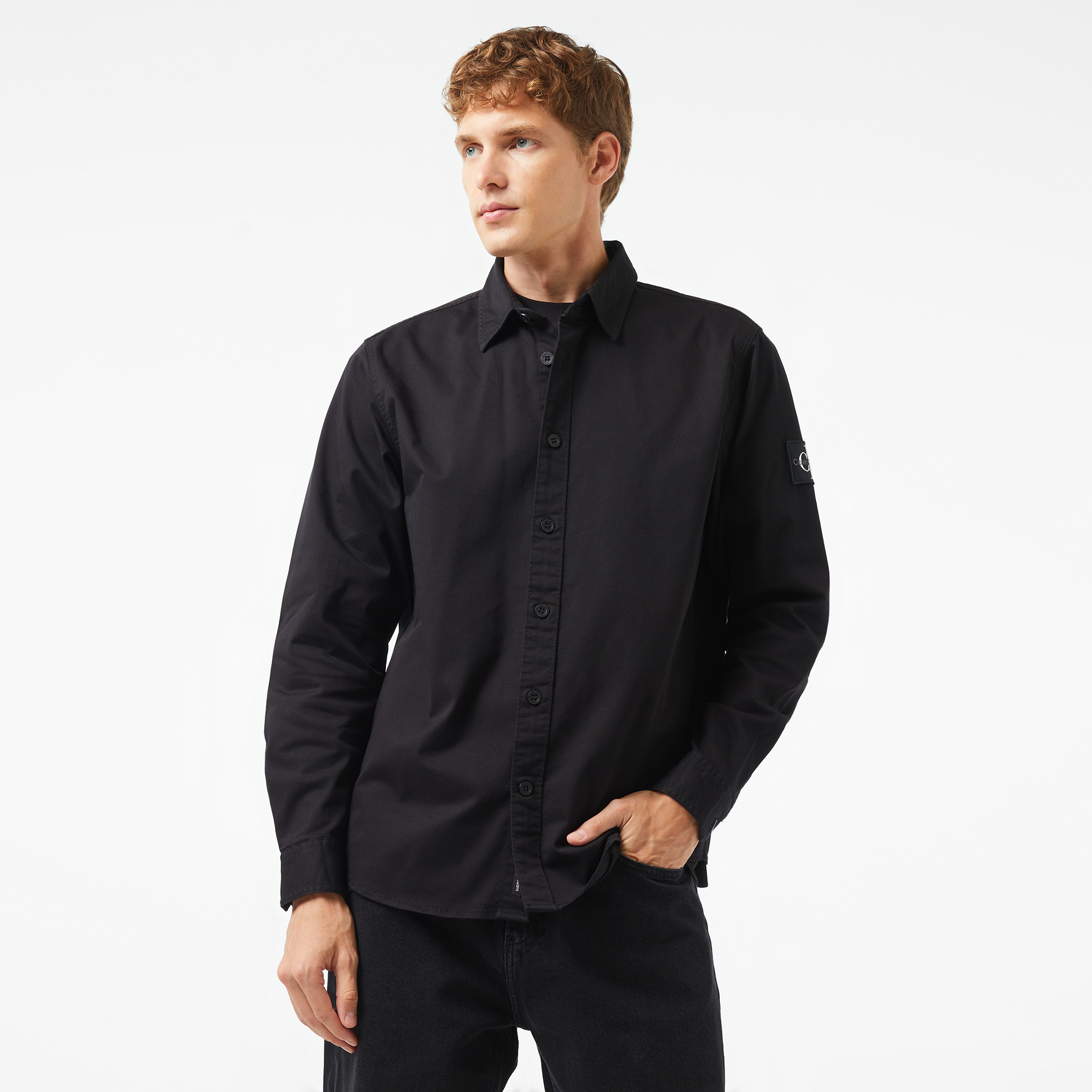 Calvin Klein Jeans Monologo Badge Relaxed Erkek Siyah Gömlek