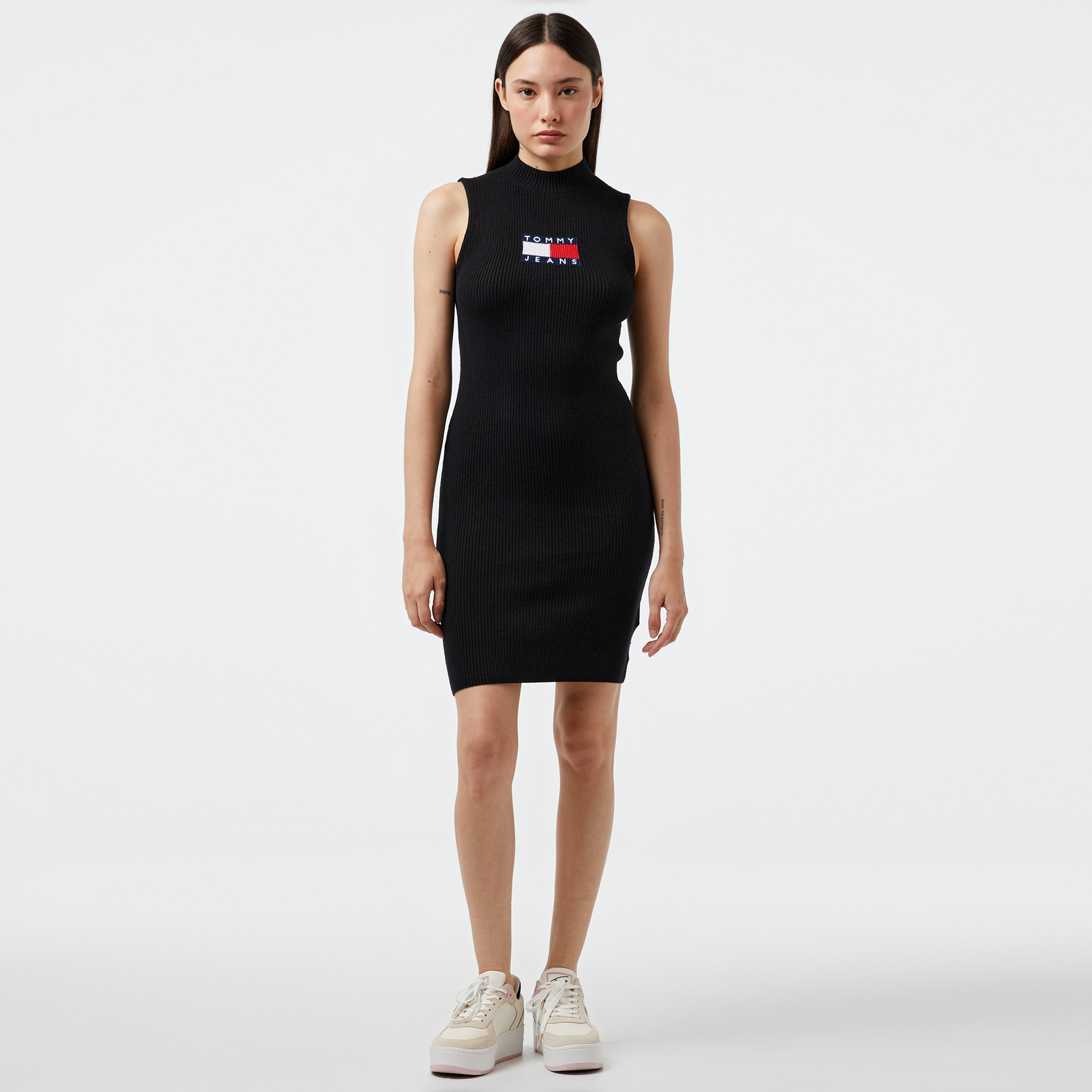 Tommy Hilfiger Jeans Center Flag Kadın Siyah Elbise