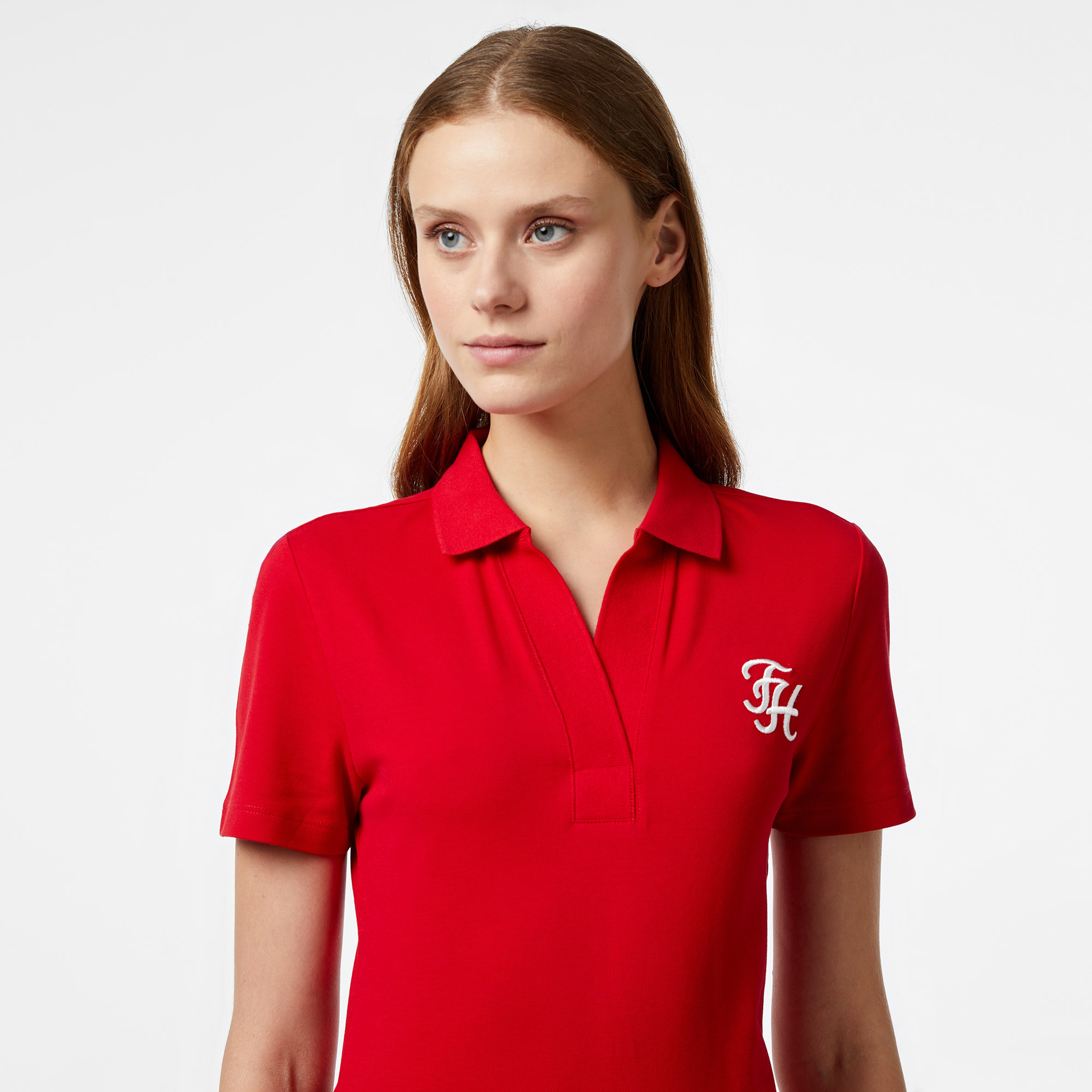 Tommy Hilfiger Slim Script Opn-Nk Kadın Kırmızı Polo