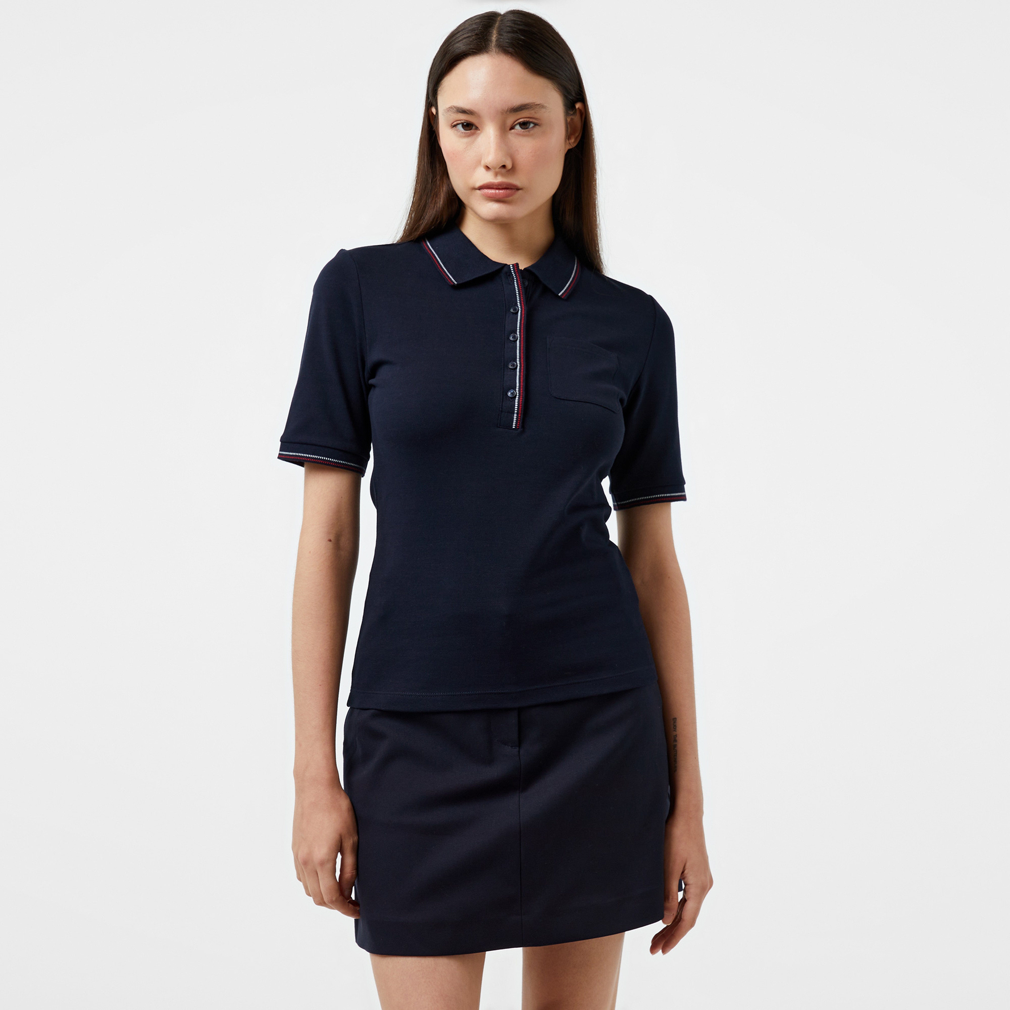 Tommy Hilfiger Slim Tipping Kadın Mavi Polo