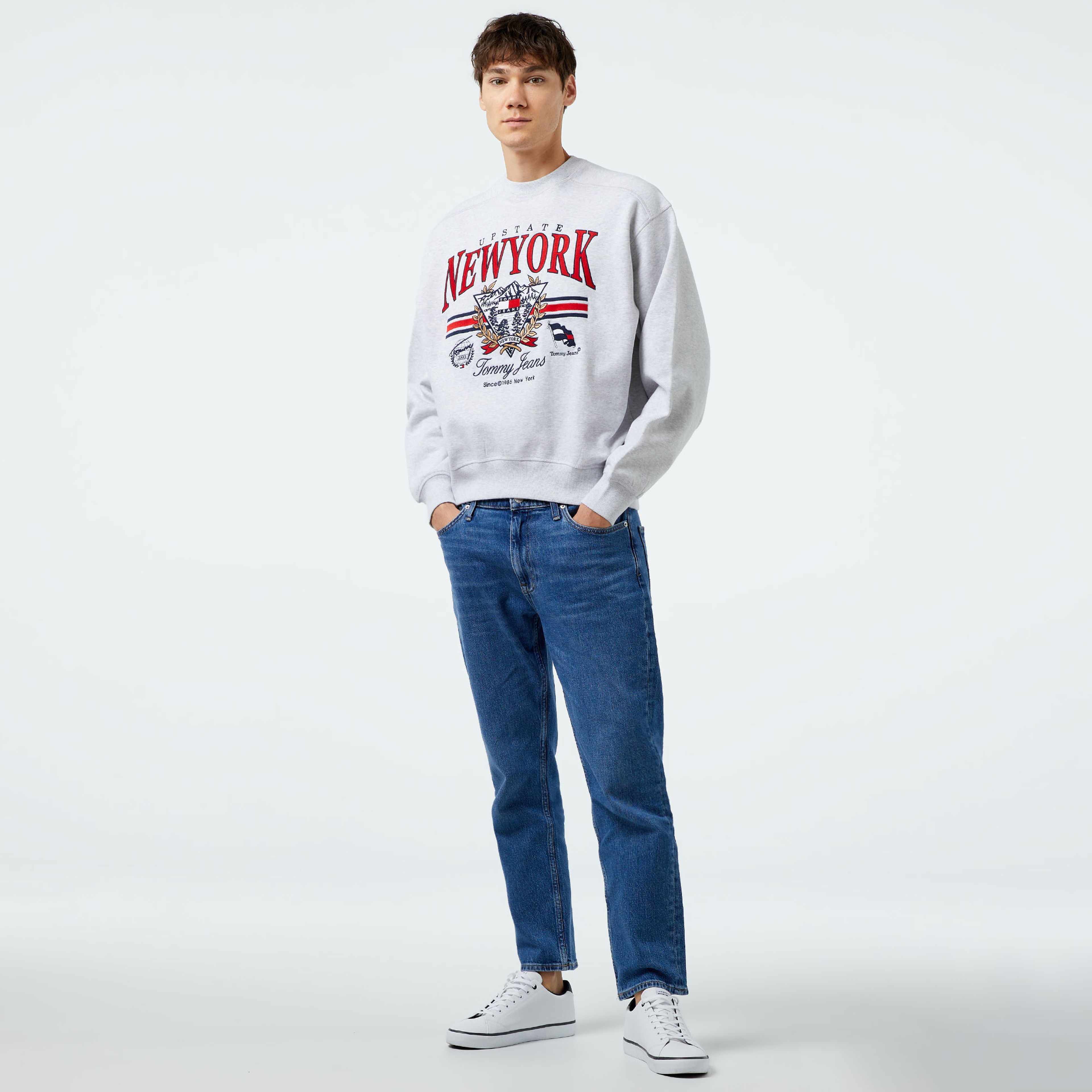 Tommy Hilfiger Jeans Bxy Vintage Cneck Erkek Gri Sweatshirt