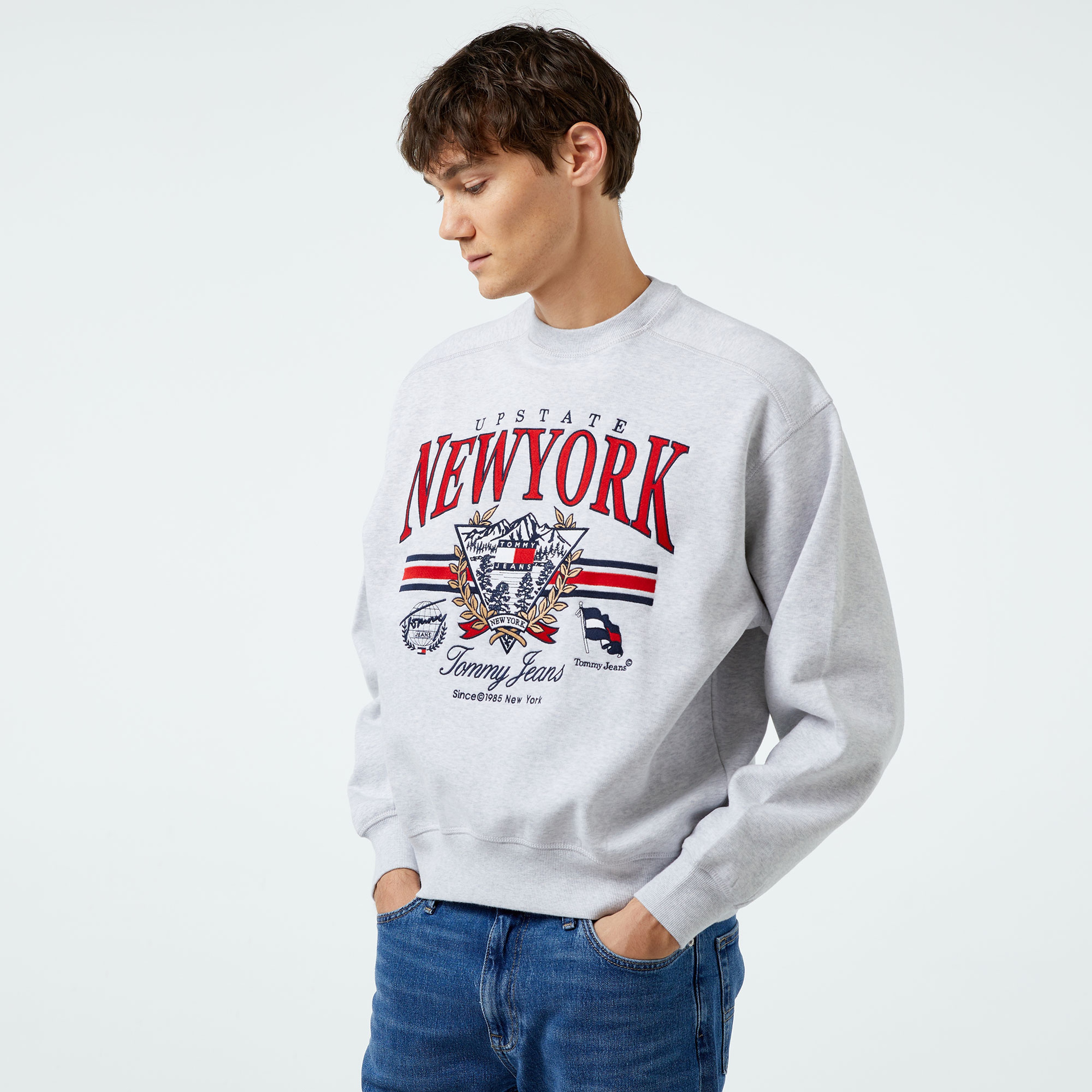 Tommy Hilfiger Jeans Bxy Vintage Cneck Erkek Gri Sweatshirt