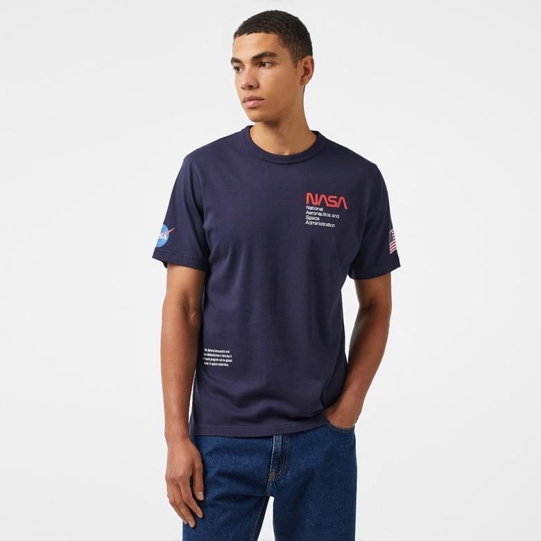 Alpha Industries Nasa Worm Logo Unisex Mavi T-Shirt