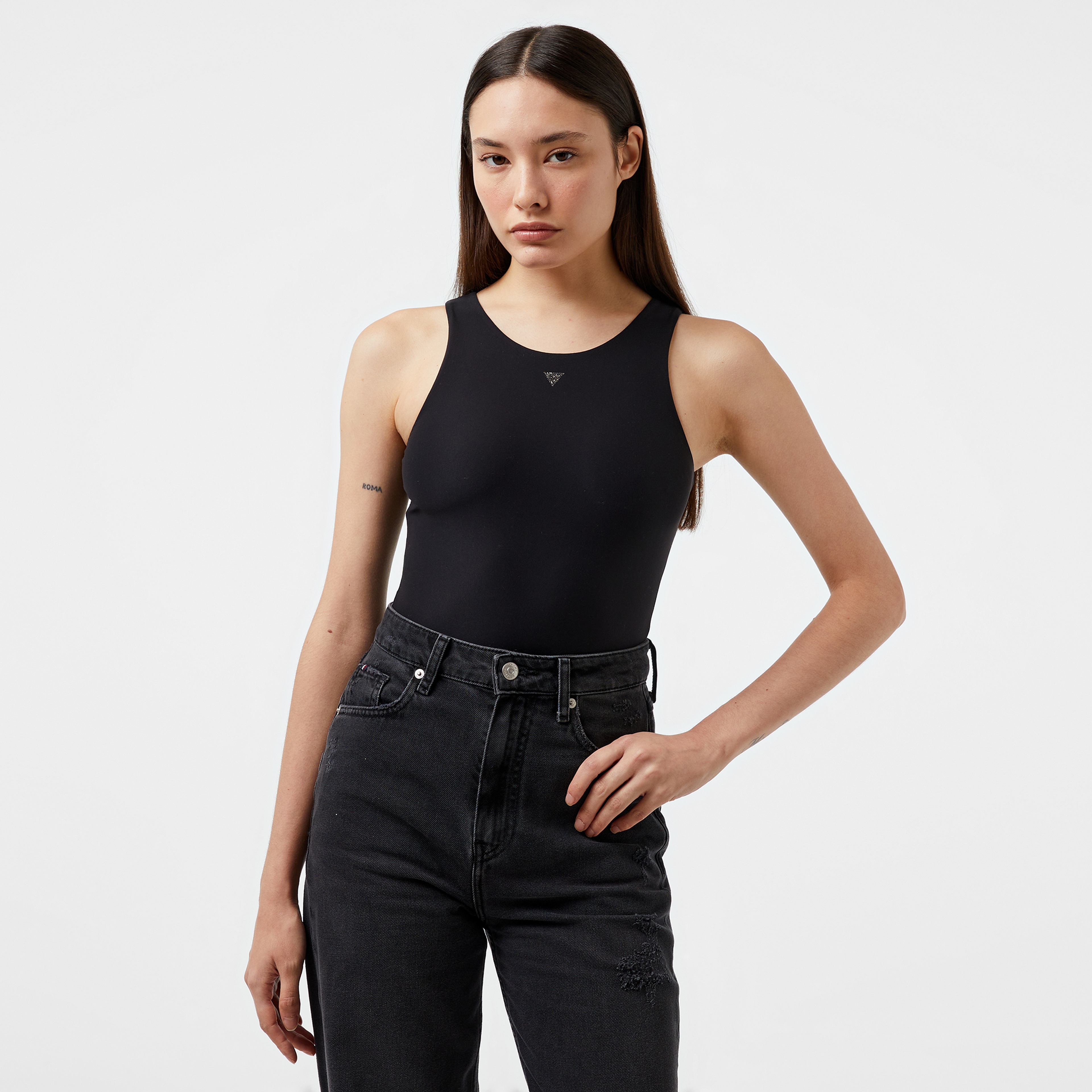 Guess Kim Body Second Skin Xstr Jersey Kadın Siyah T-Shirt