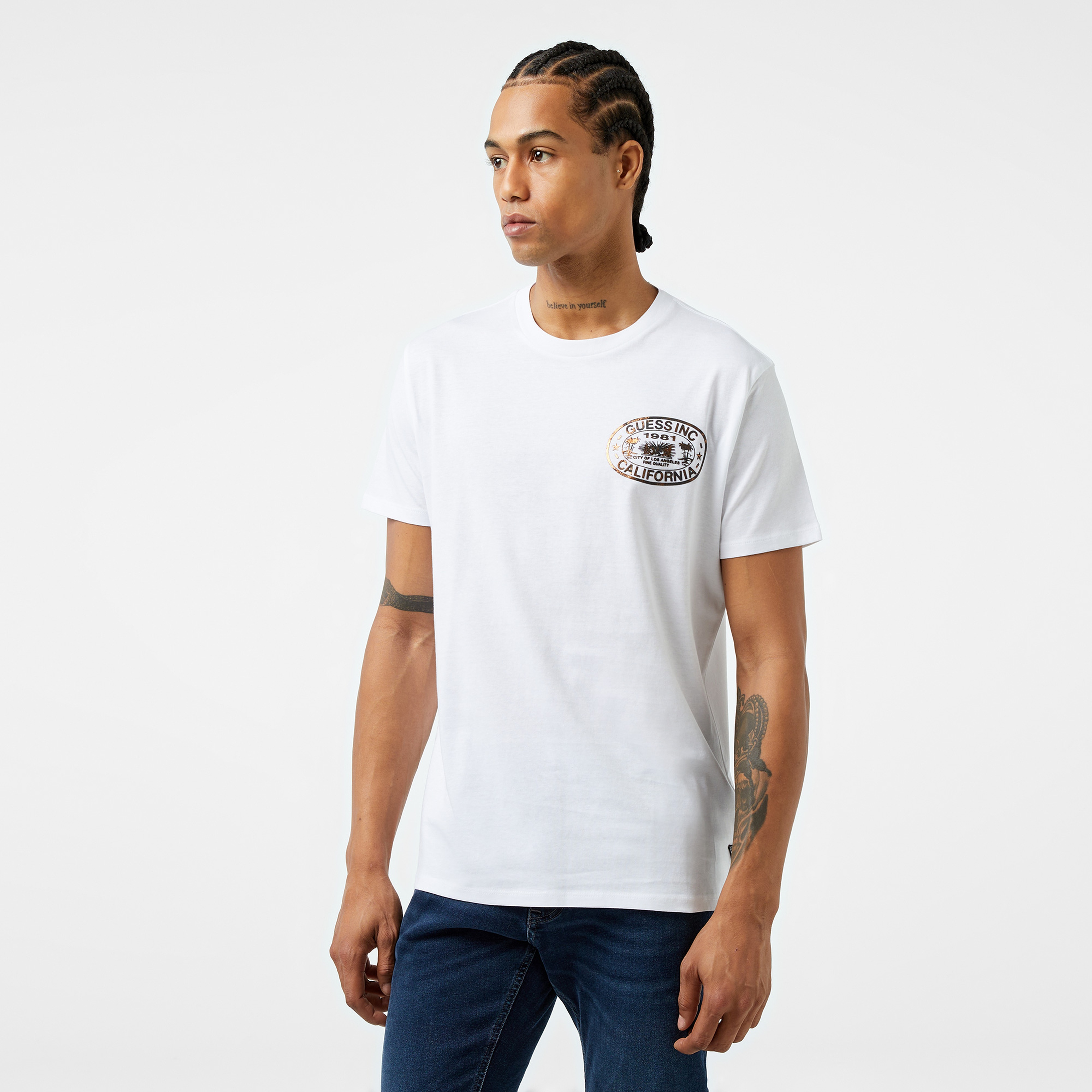 Guess Basic City Of Ange Single Jersey 140 Erkek Beyaz T-Shirt