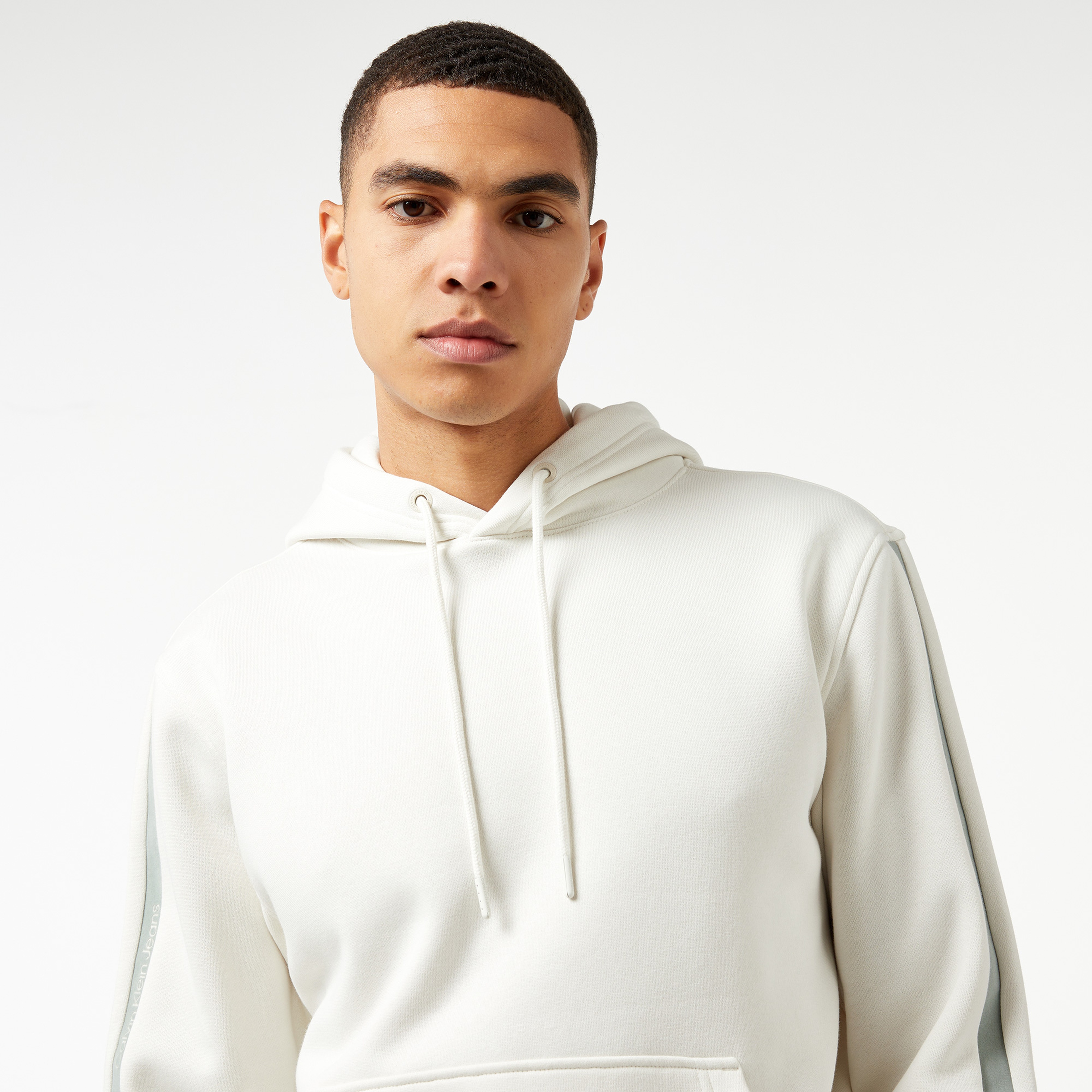 Calvin Klein Jeans Logo Tape Erkek Beyaz Hoodie