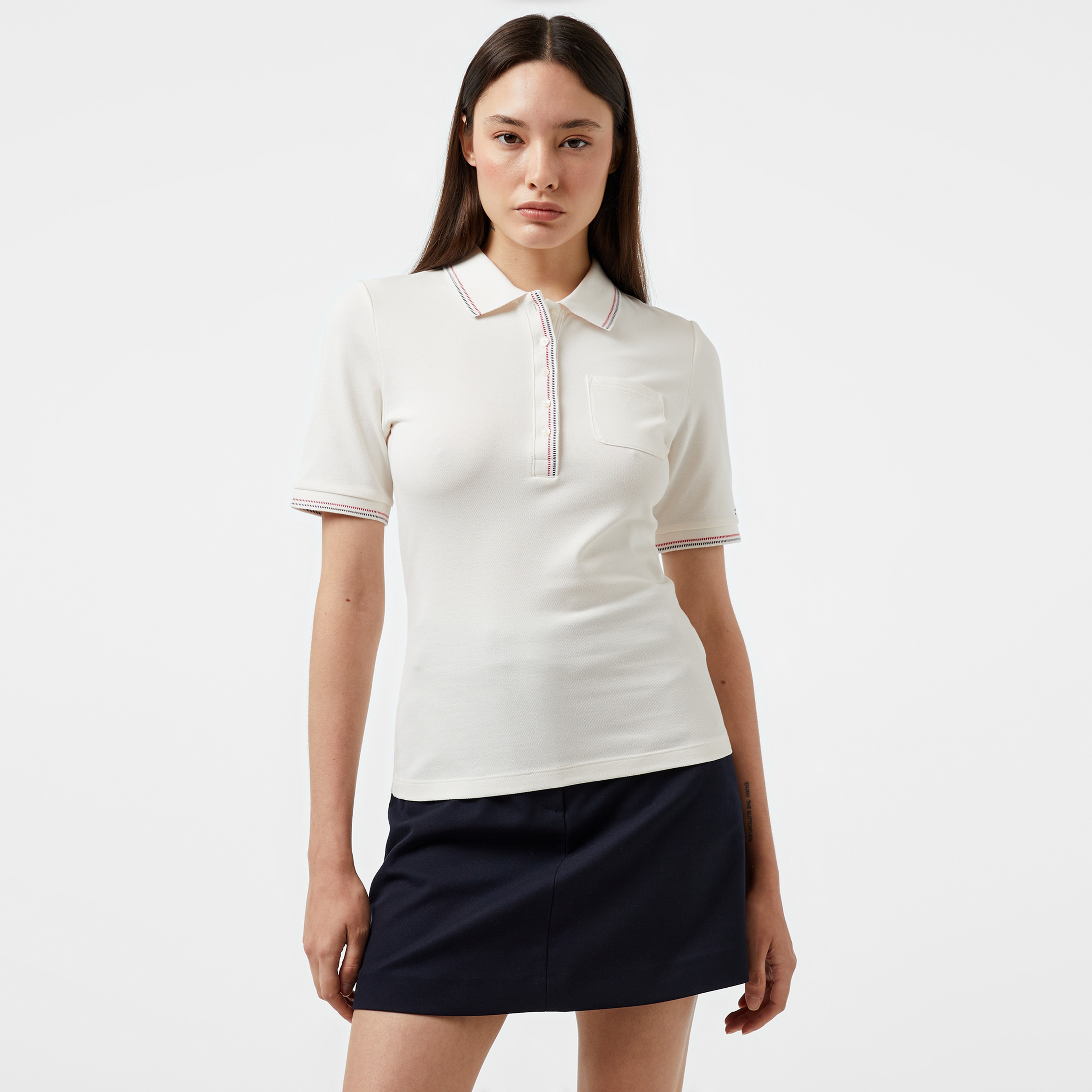 Tommy Hilfiger Slim Tipping Kadın Beyaz Polo