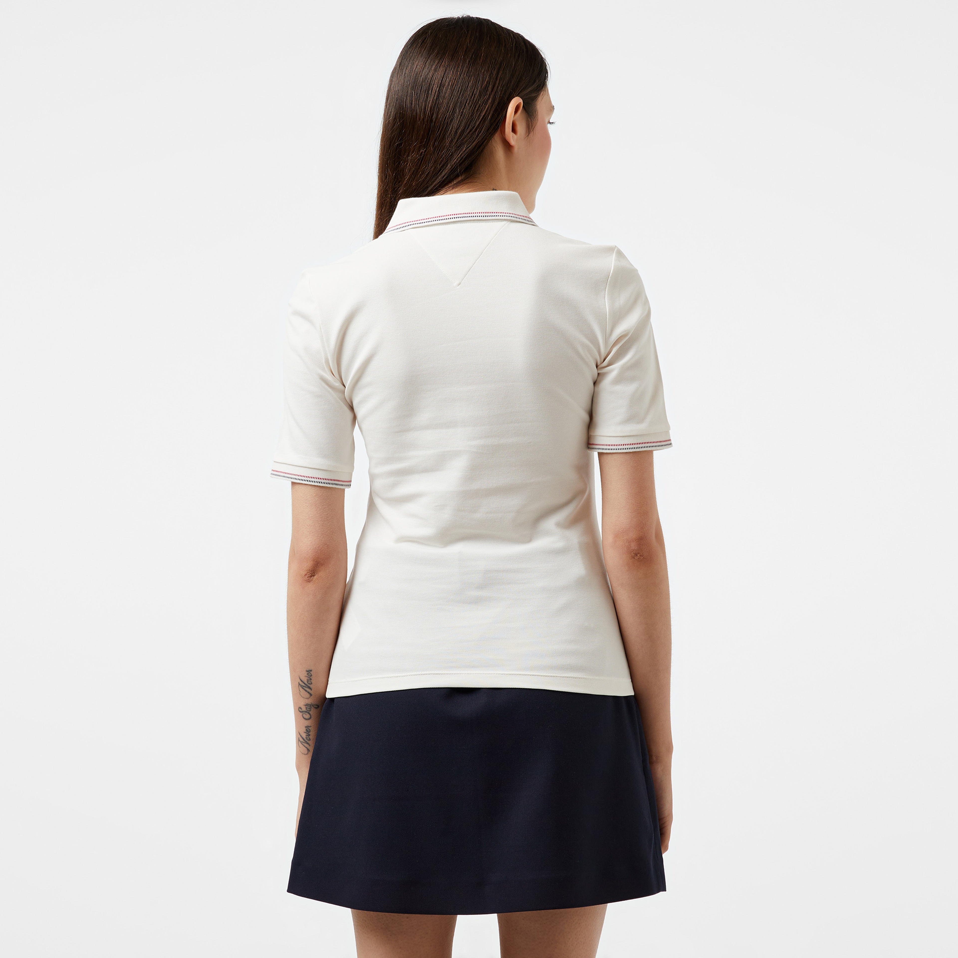 Tommy Hilfiger Slim Tipping Kadın Beyaz Polo