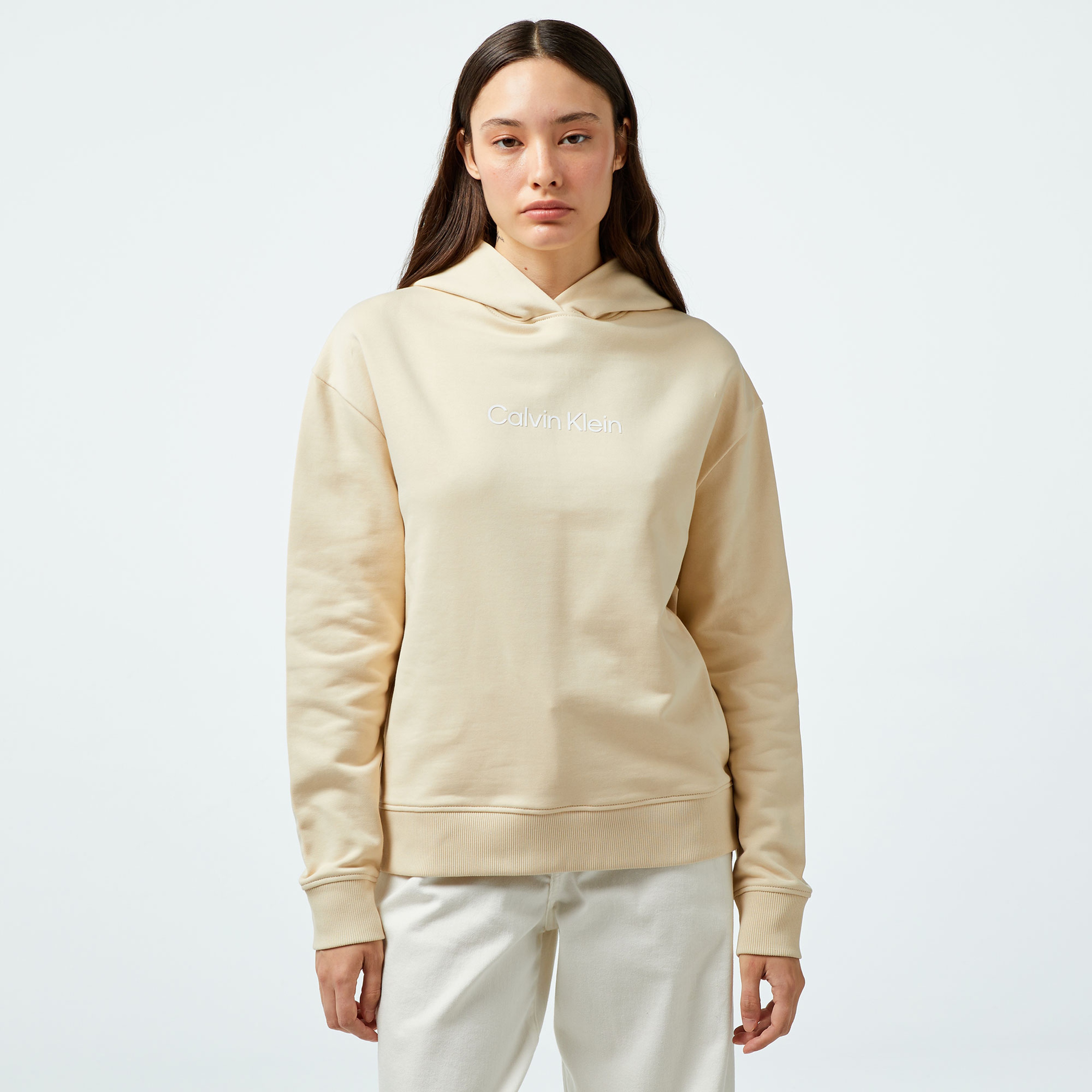 Calvin Klein Hero Logo Kadın Gri Hoodie