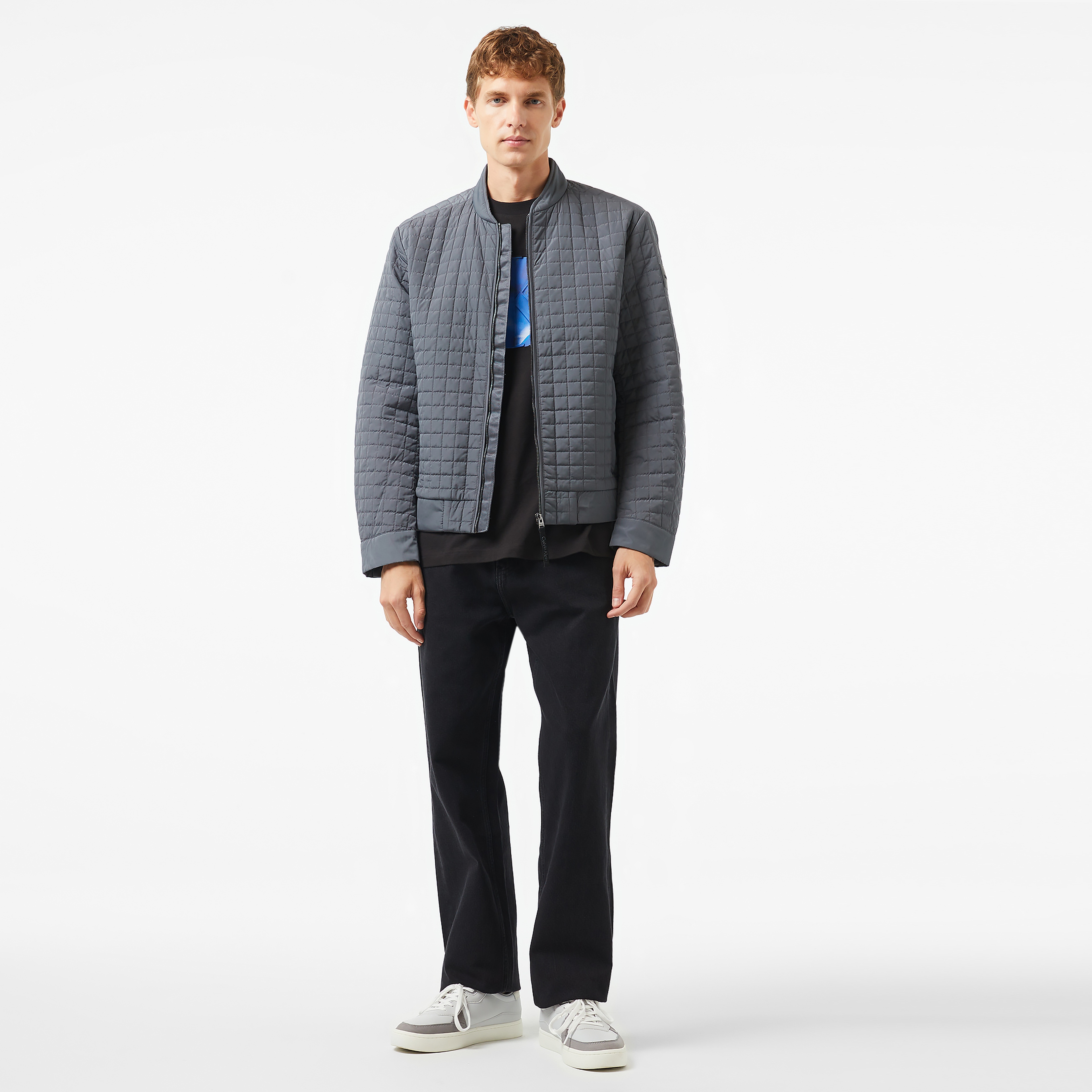 Calvin Klein Grıd Quilt Biker Slw Erkek Gri Biker Ceket