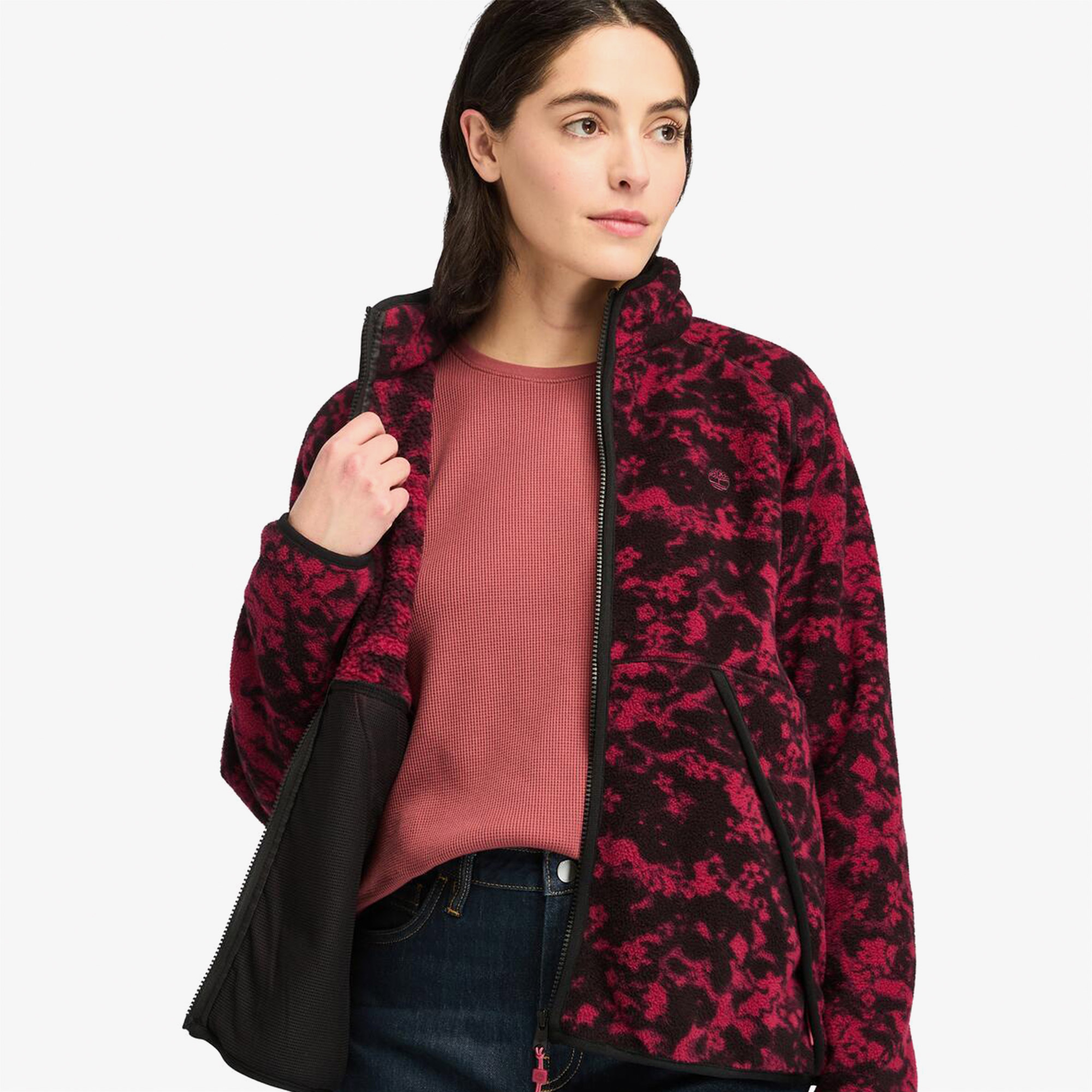 Timberland Printed Full-Zıp Sherpa Kadın Bordo Ceket