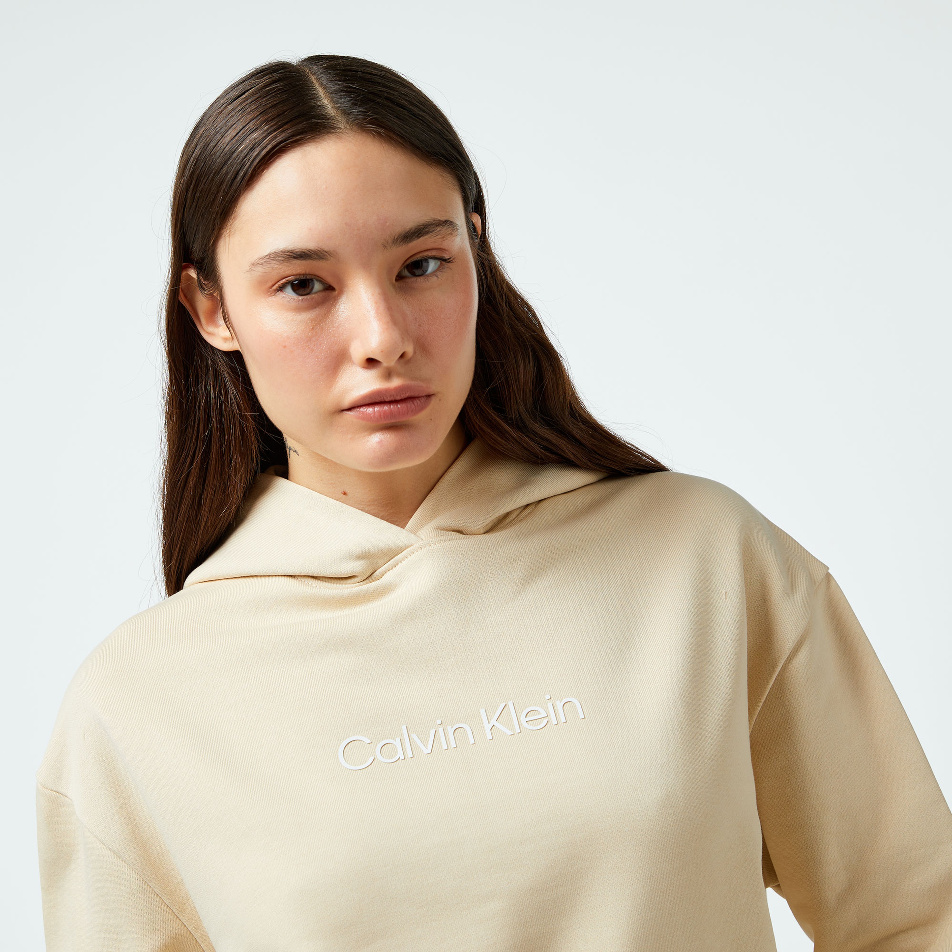 Calvin Klein Hero Logo Kadın Gri Hoodie