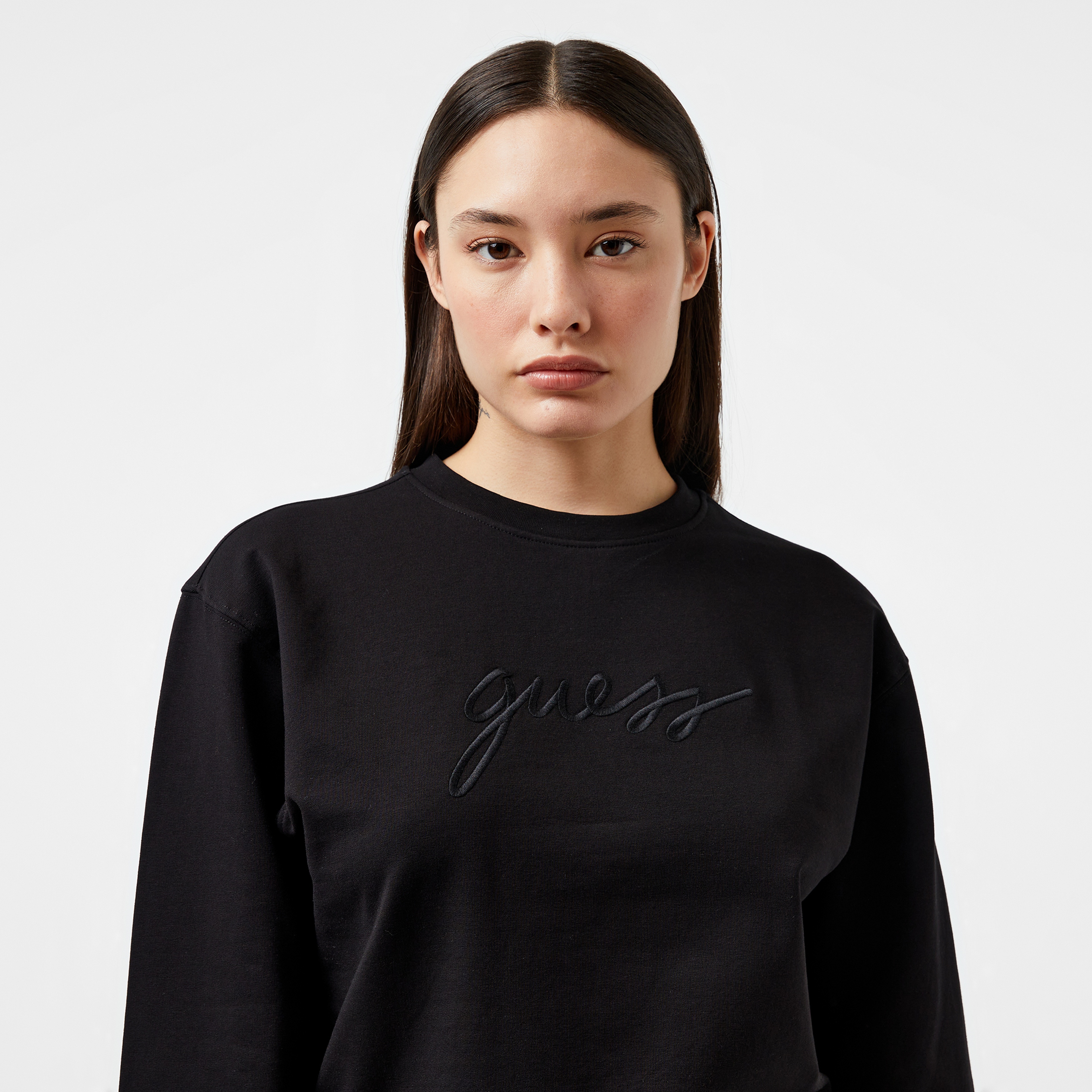 Guess Carrie Round Neck Org. Co Cozy Fleece 250 Kadın Siyah Pijama Üstü