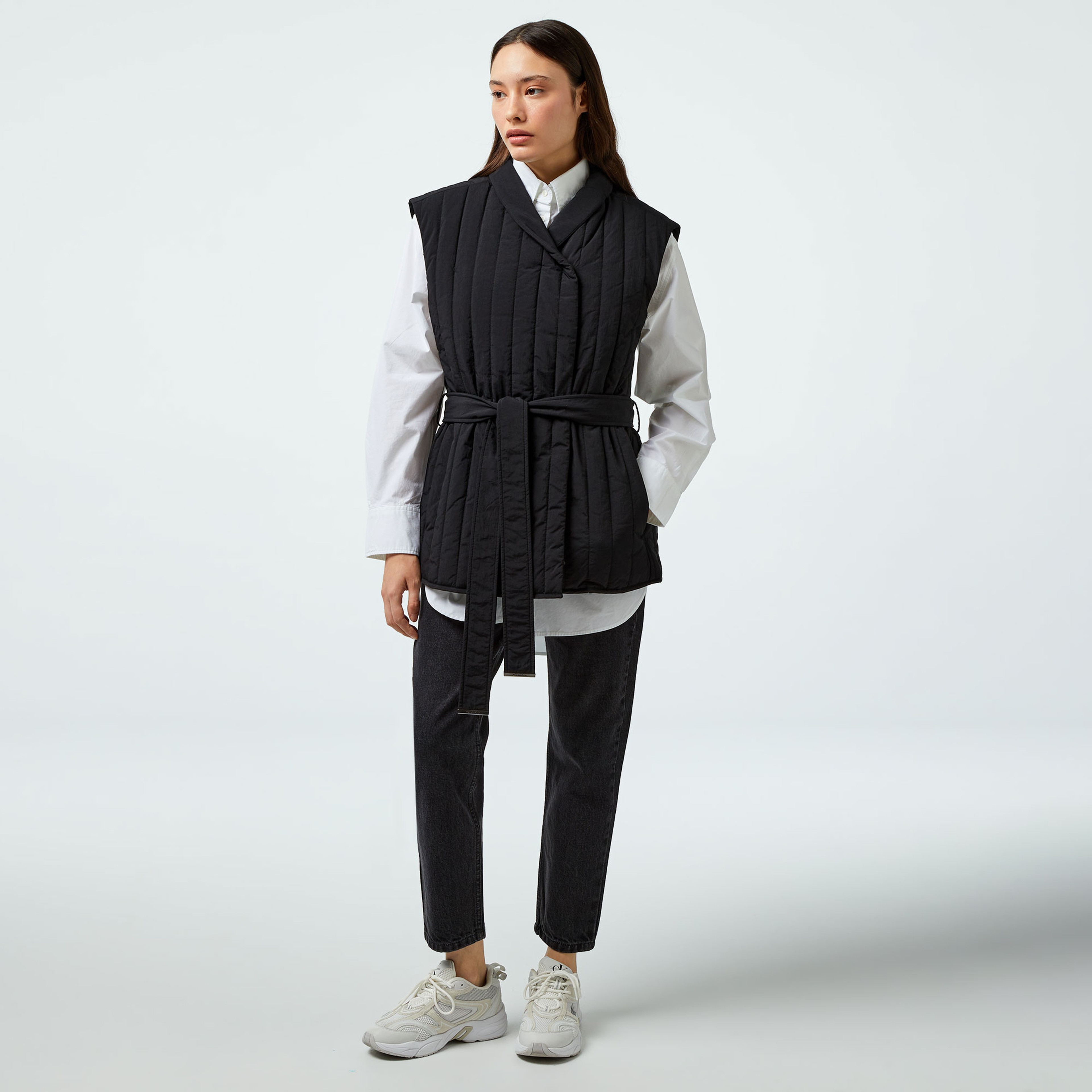 Calvin Klein Padded Vertıcal Quilt Vest Kadın Siyah Yelek