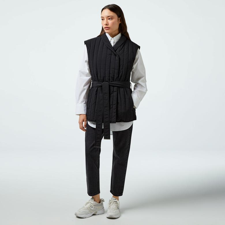 Calvin Klein Padded Vertıcal Quilt Vest Kadın Siyah Yelek