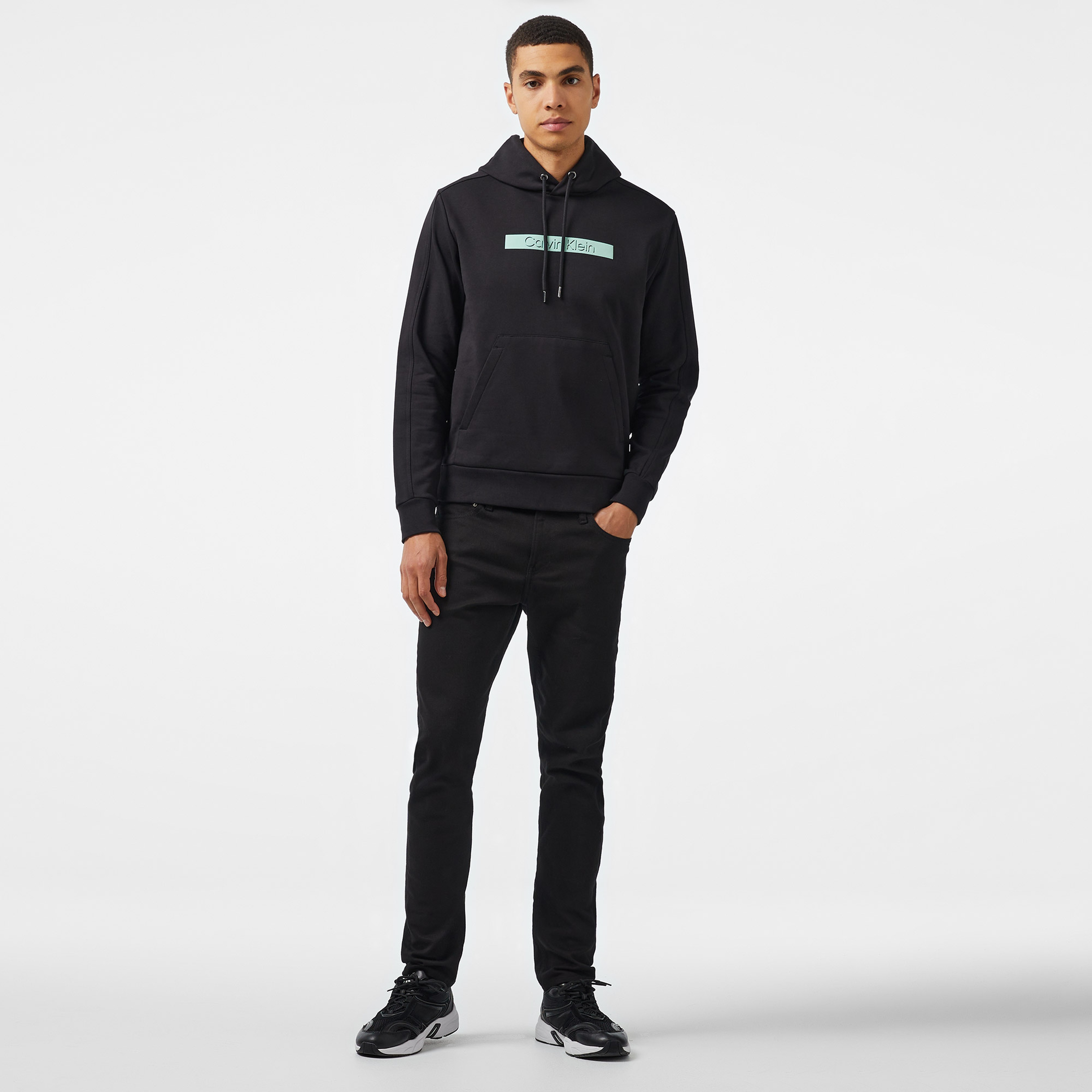 Calvin Klein Cut Out Shadow Logo Erkek Siyah Hoodie