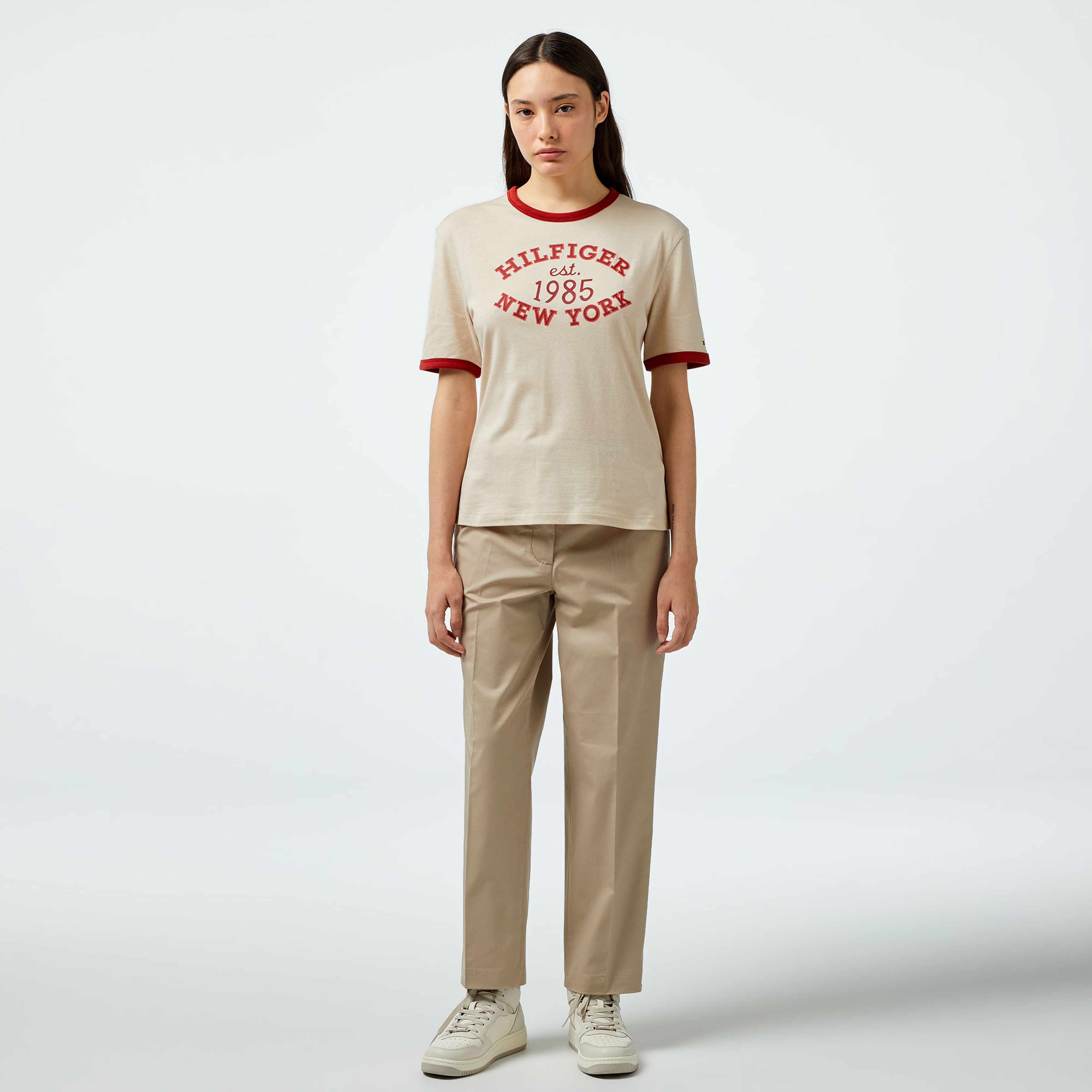 Tommy Hilfiger Slim Straight Kadın Bej Chino Pantolon