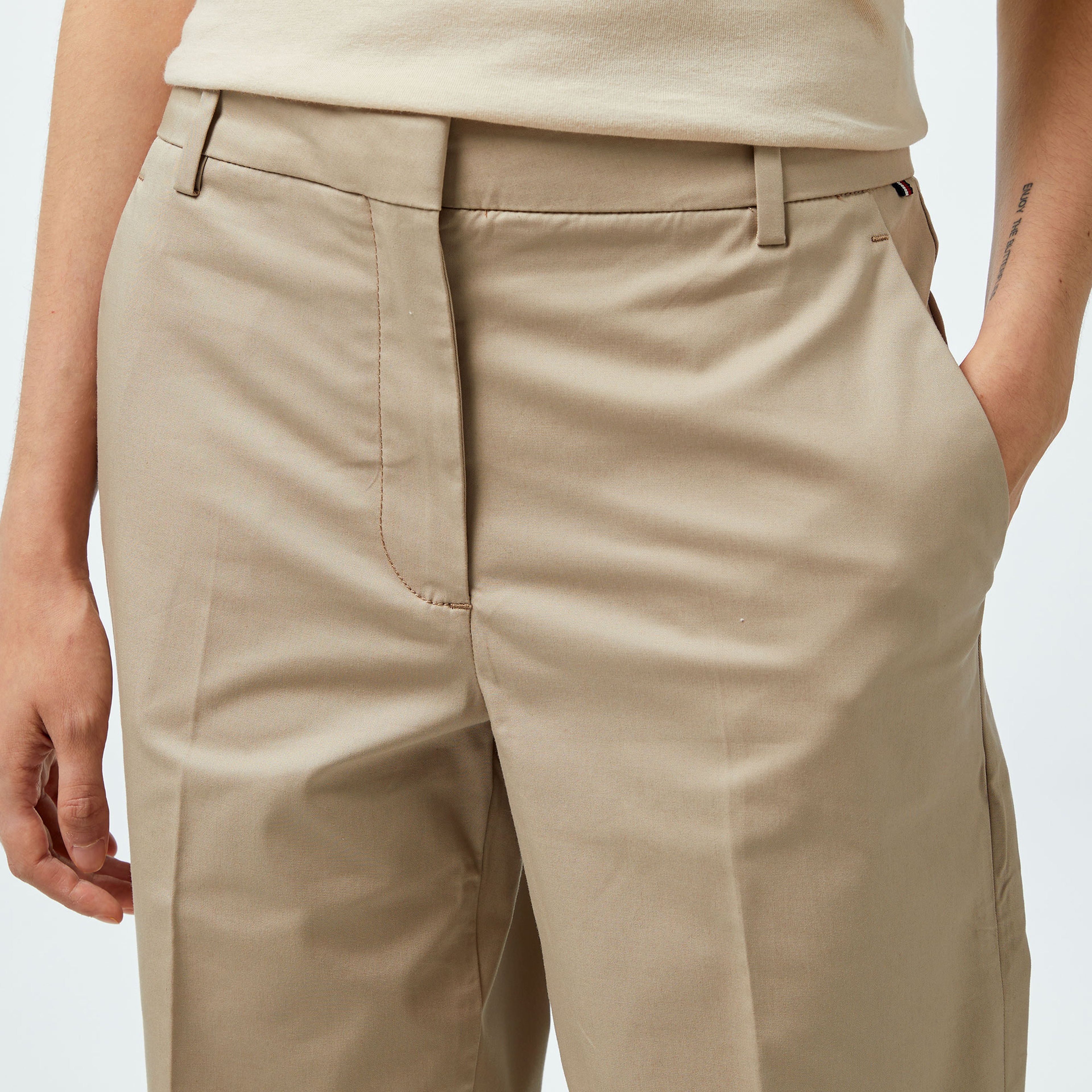 Tommy Hilfiger Slim Straight Kadın Bej Chino Pantolon