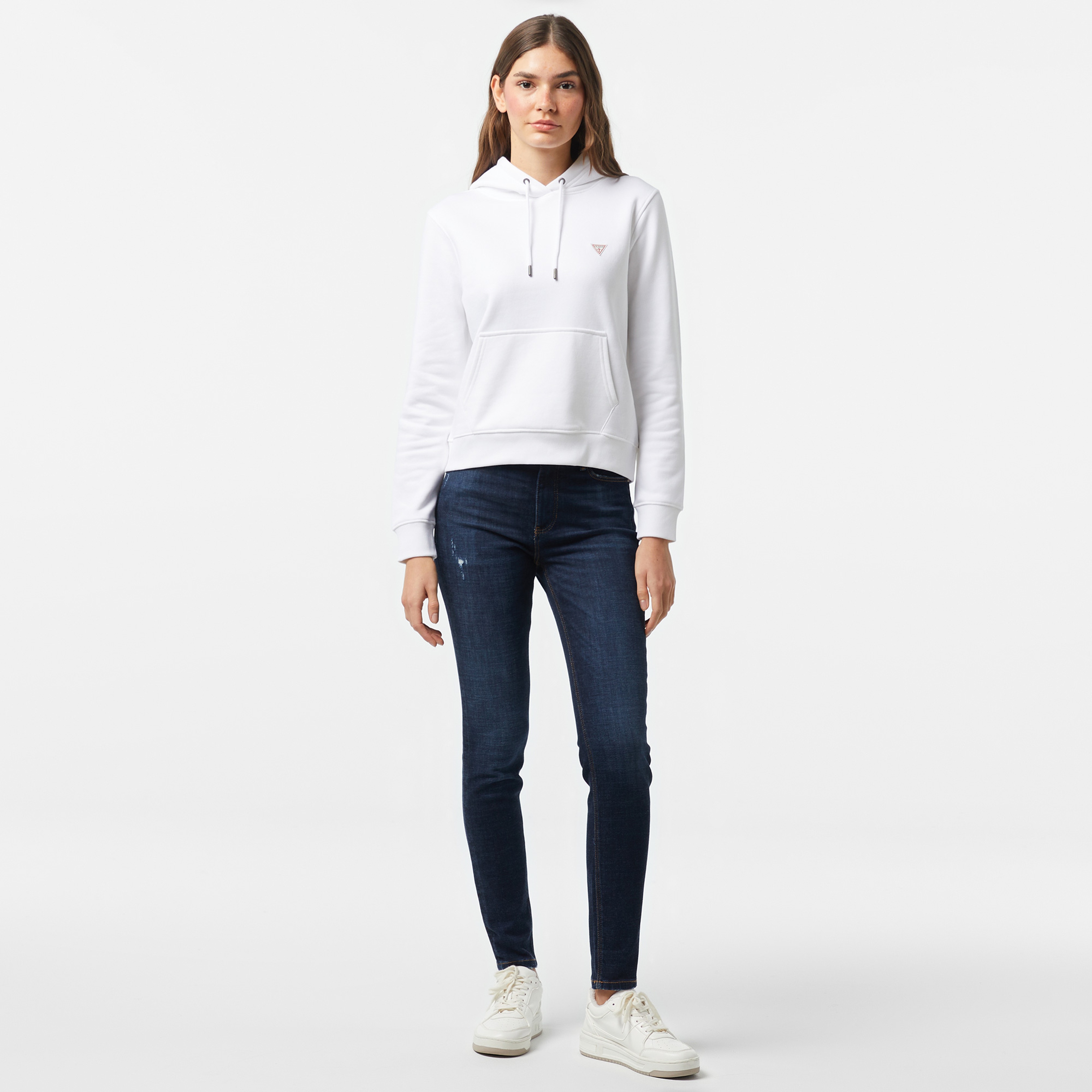 Guess Mini Organic Soft Fleece 350 Kadın Beyaz Sweatshirt