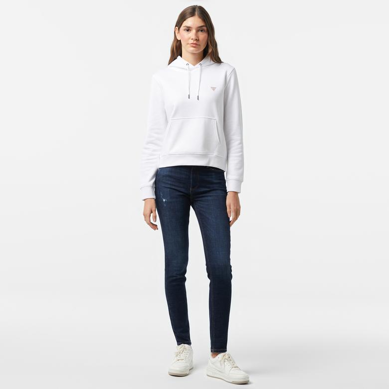 Guess Mini Organic Soft Fleece 350 Kadın Beyaz Sweatshirt