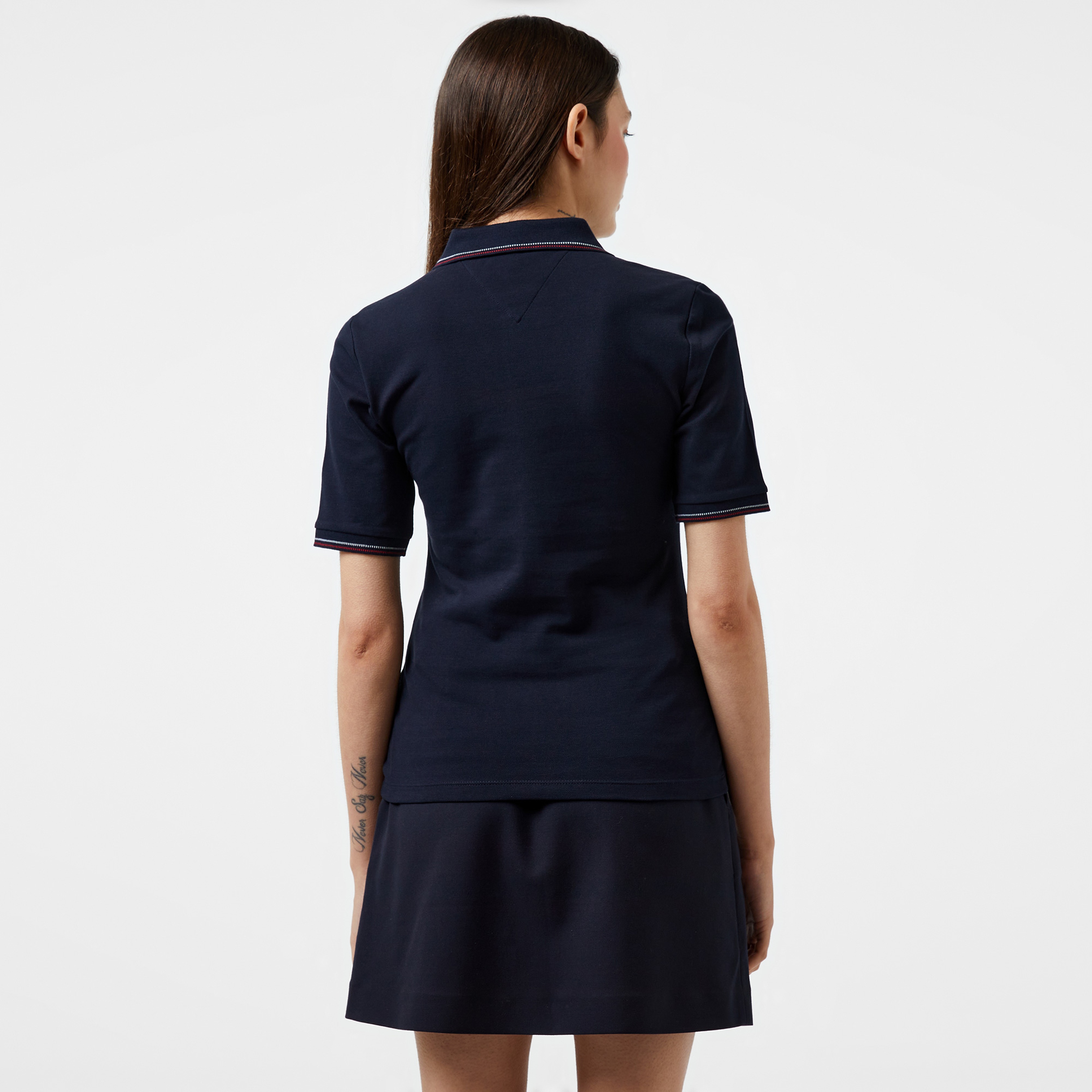 Tommy Hilfiger Slim Tipping Kadın Mavi Polo