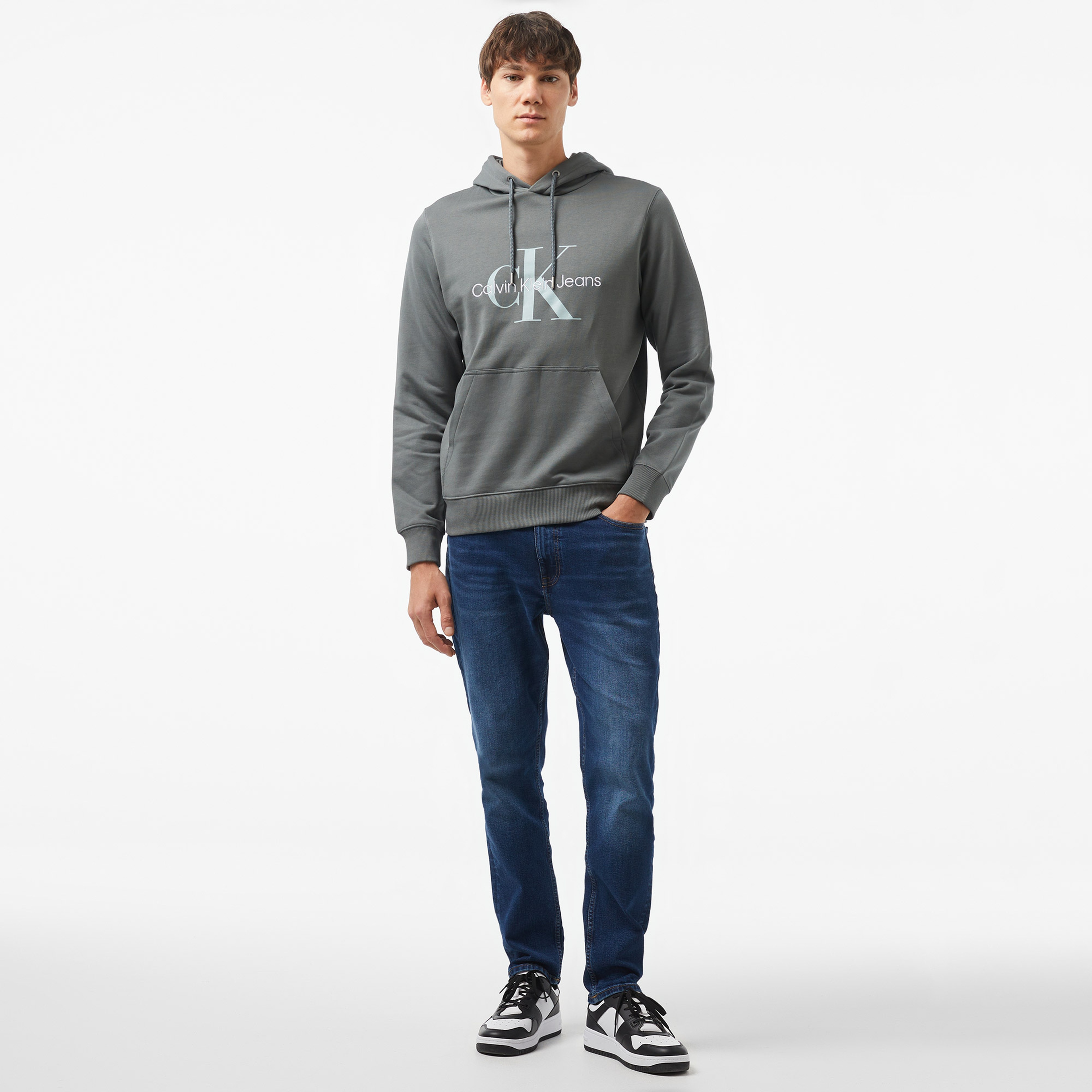 Calvin Klein Jeans Seasonal Monologo Regular Erkek Gri Hoodie