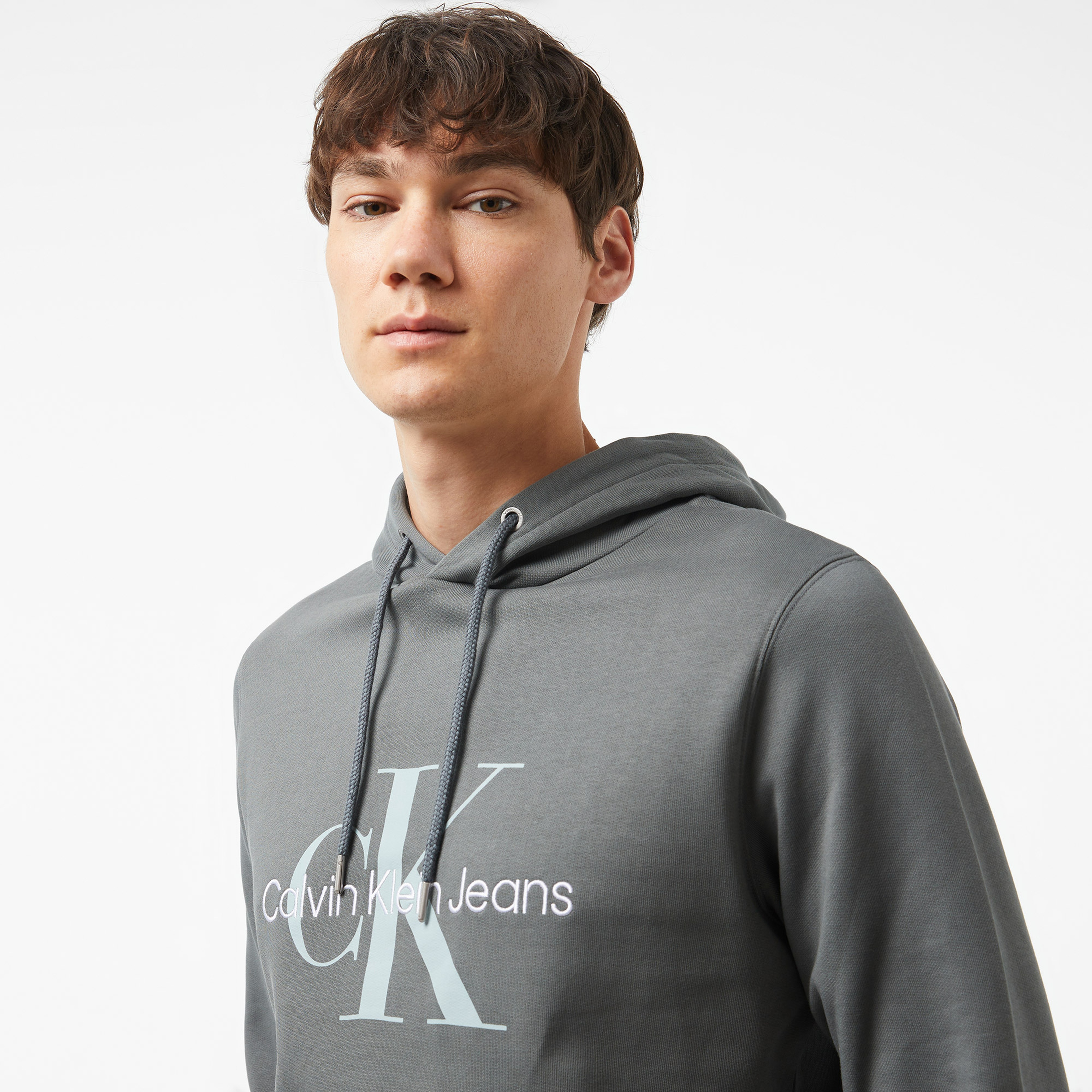 Calvin Klein Jeans Seasonal Monologo Regular Erkek Gri Hoodie