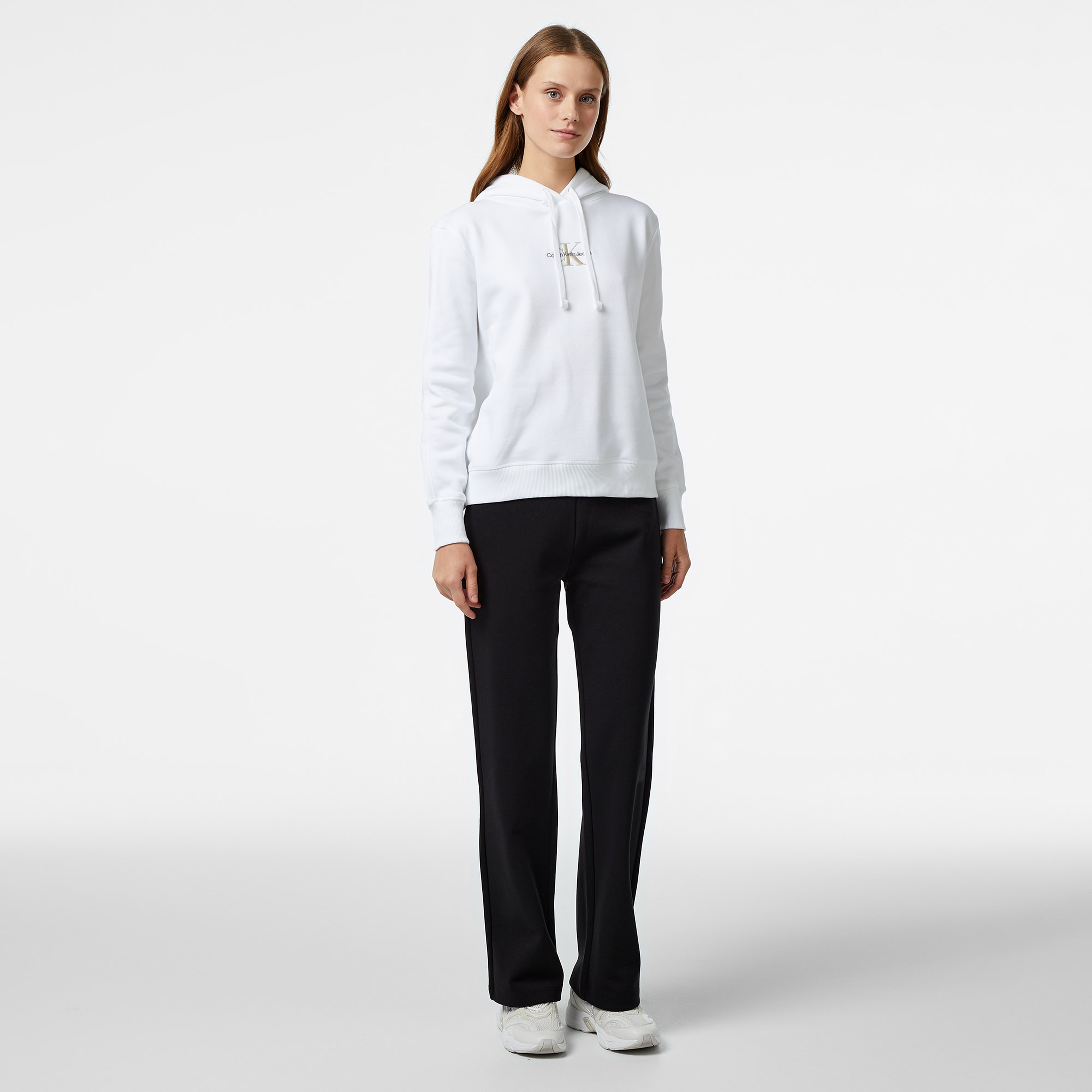 Calvin Klein Jeans Monologo Regular Kadın Beyaz Hoodie