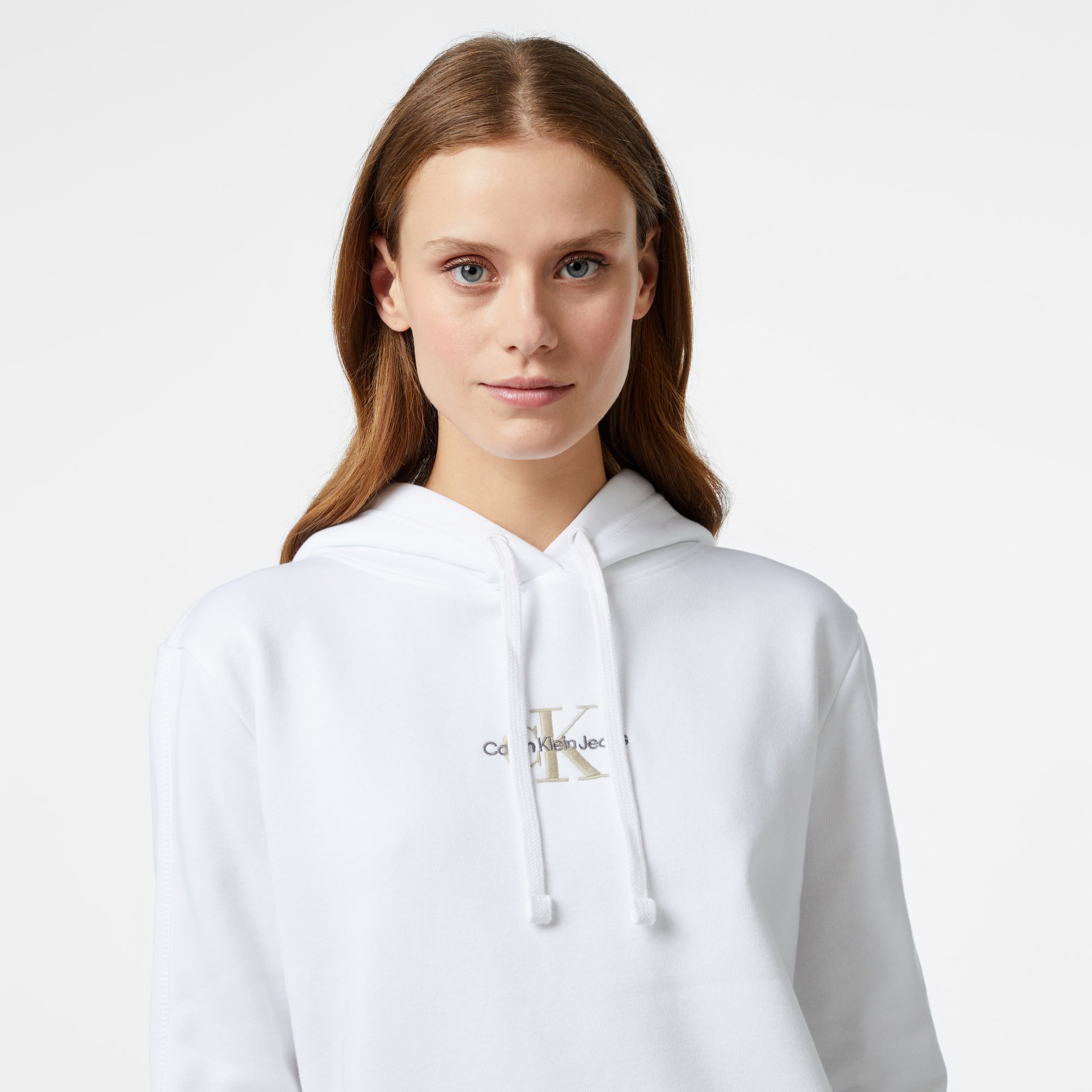 Calvin Klein Jeans Monologo Regular Kadın Beyaz Hoodie