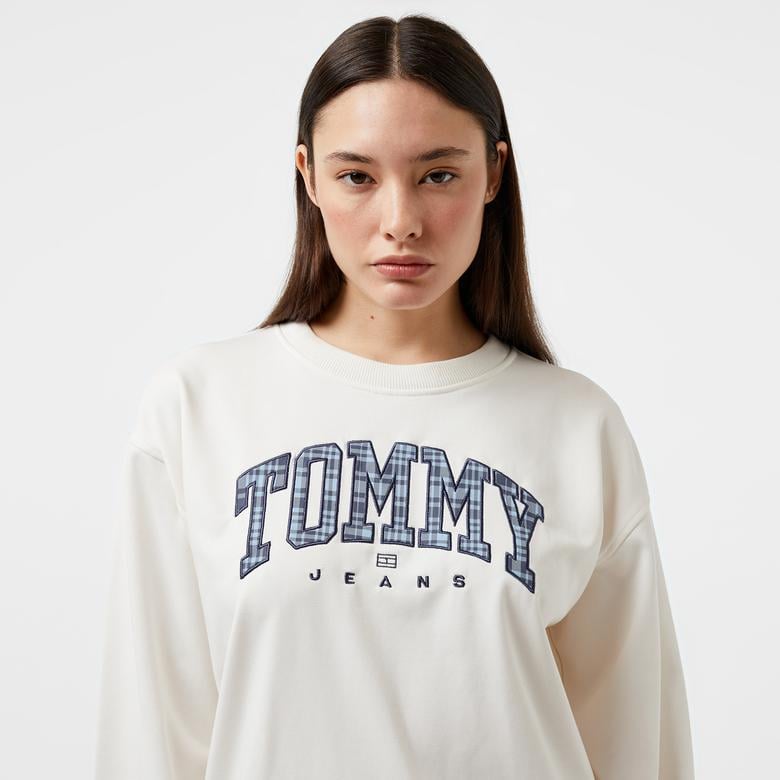 Tommy Hilfiger Jeans Prep Explorer Crew Kadın Beyaz Sweatshirt