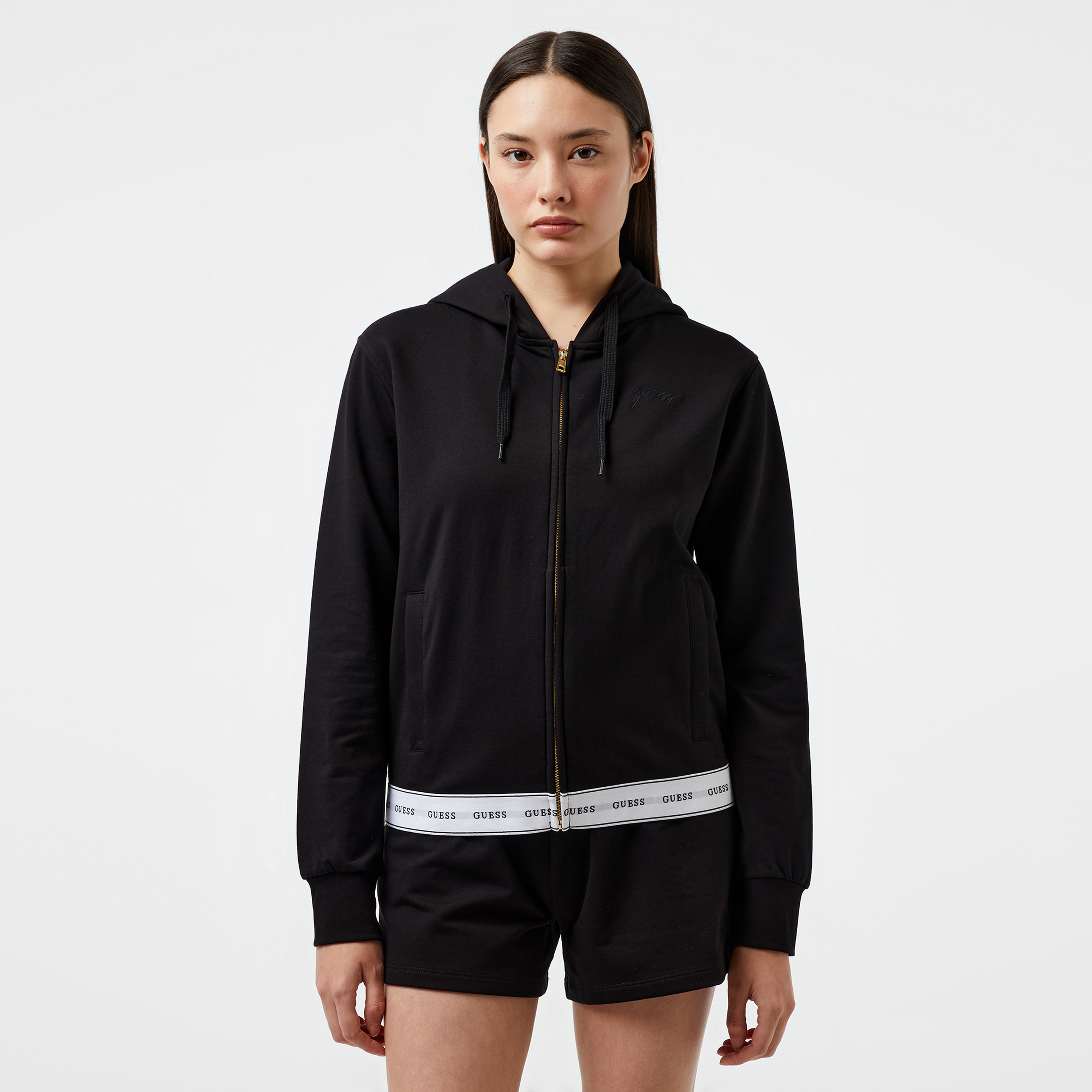 Guess Carrie Zip Org. Co Cozy Fleece 250 Kadın Siyah Pijama Üstü