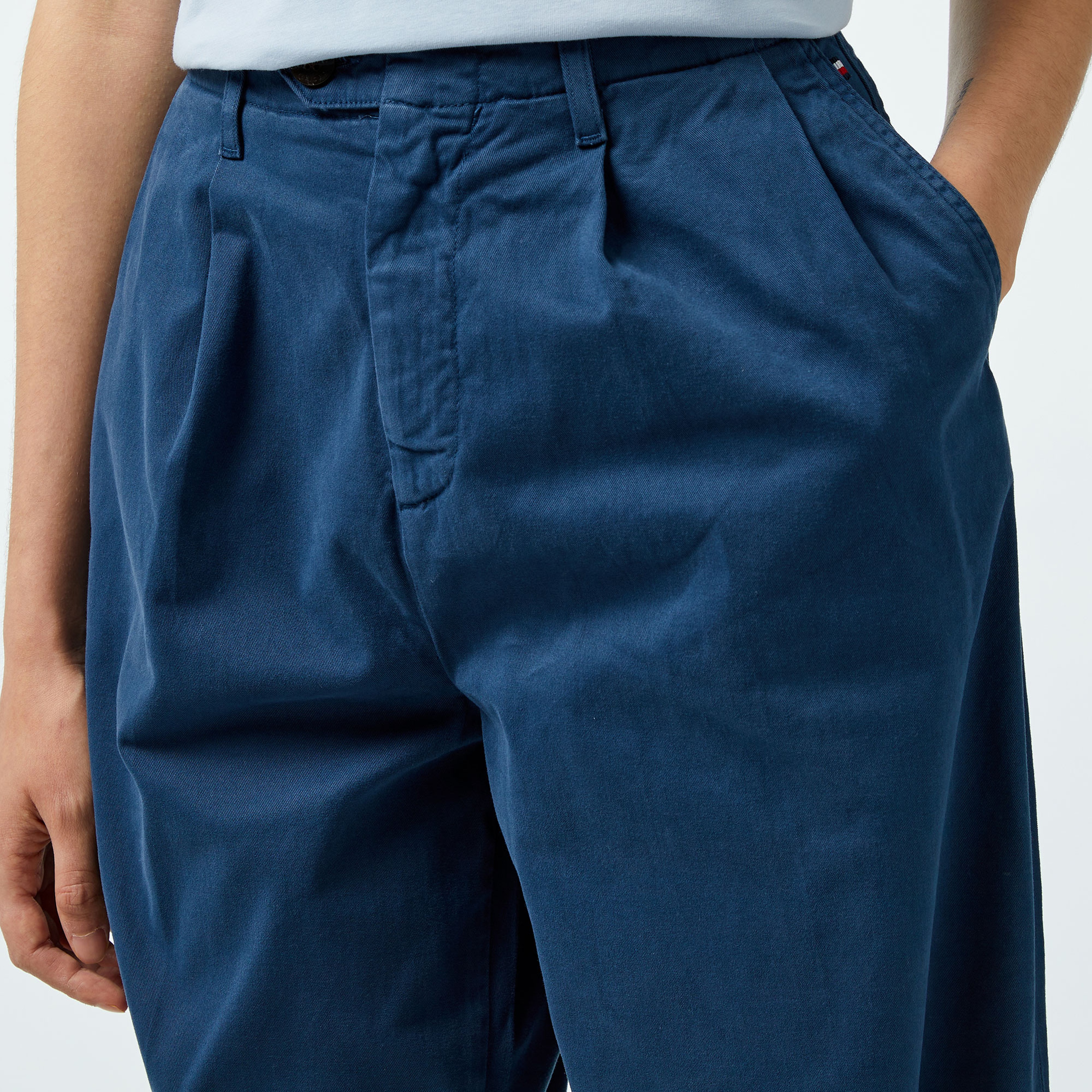 Tommy Hilfiger Relaxed Straight Pleated Kadın Lacivert Chino Pantolon