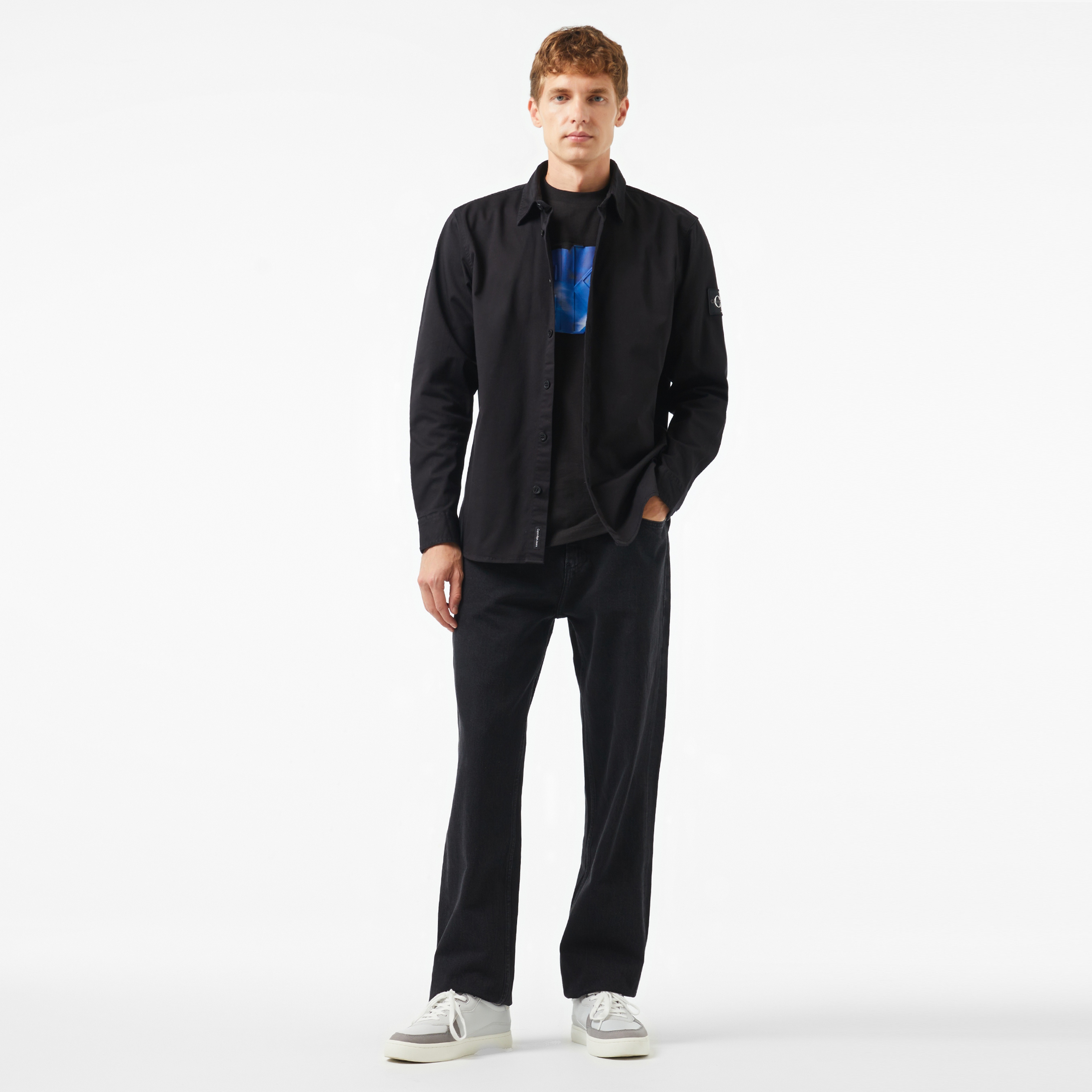 Calvin Klein Jeans Monologo Badge Relaxed Erkek Siyah Gömlek